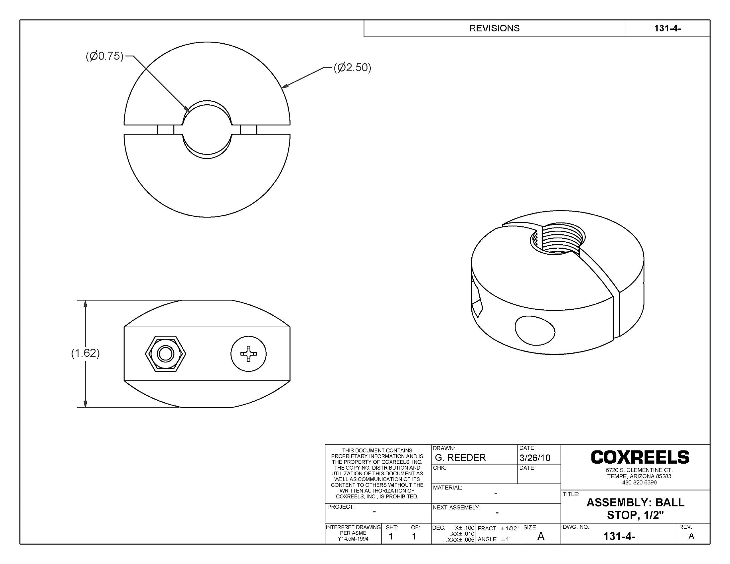 Ball Stop COXREELS 131-4 for Spring Driven Reel, fits 1/2" Hose, 2-1/2” OD x 3/4” ID