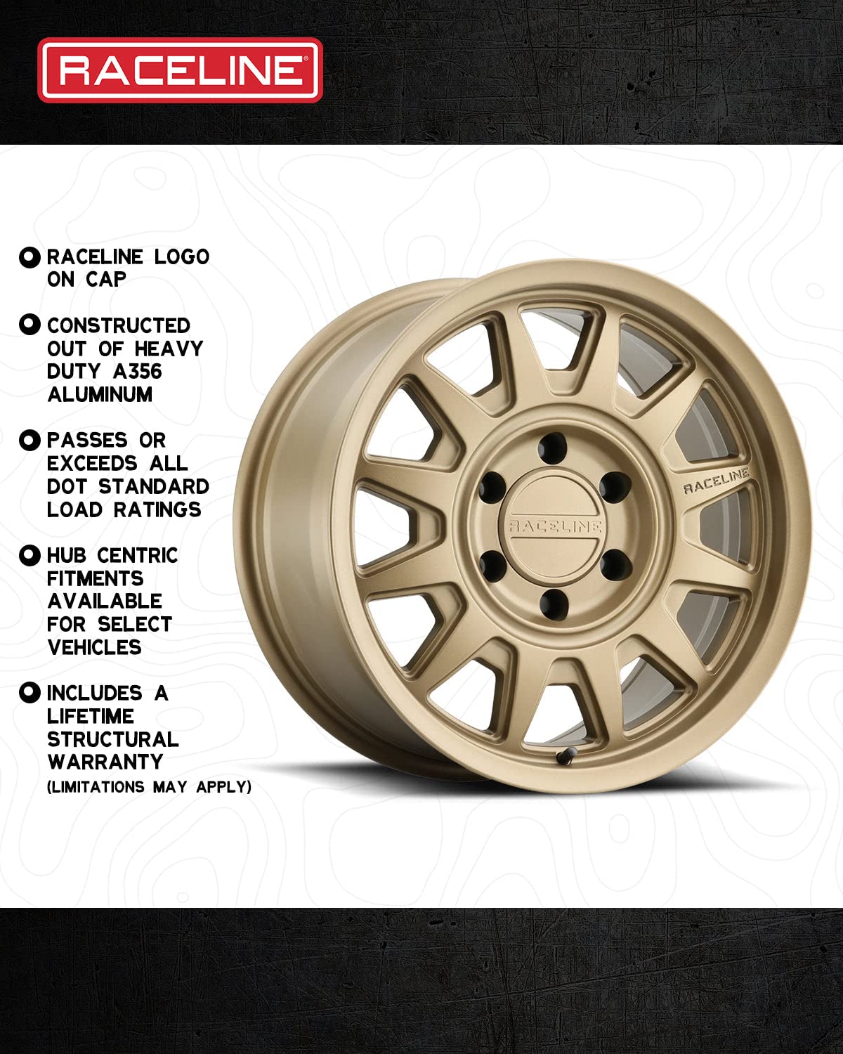 Raceline 952BZ AERO HD Wheels Bronze 17X8.5"5X127 Bolt Pattern 0mm Offset/(4.72"B/S) 12 Spoke Aluminum Passenger Car Rims
