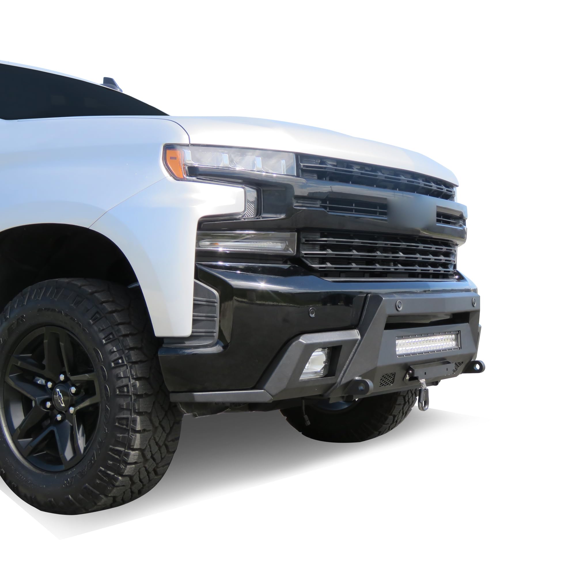 Heavy Duty Black Horse Armour III Front Winch Bumper Kit & Winch Textured Black Compatible with 2019-2021 Chevrolet Silverado 1500|2022-2022 Chevrolet Silverado 1500 LTD-AR3HD05-W12