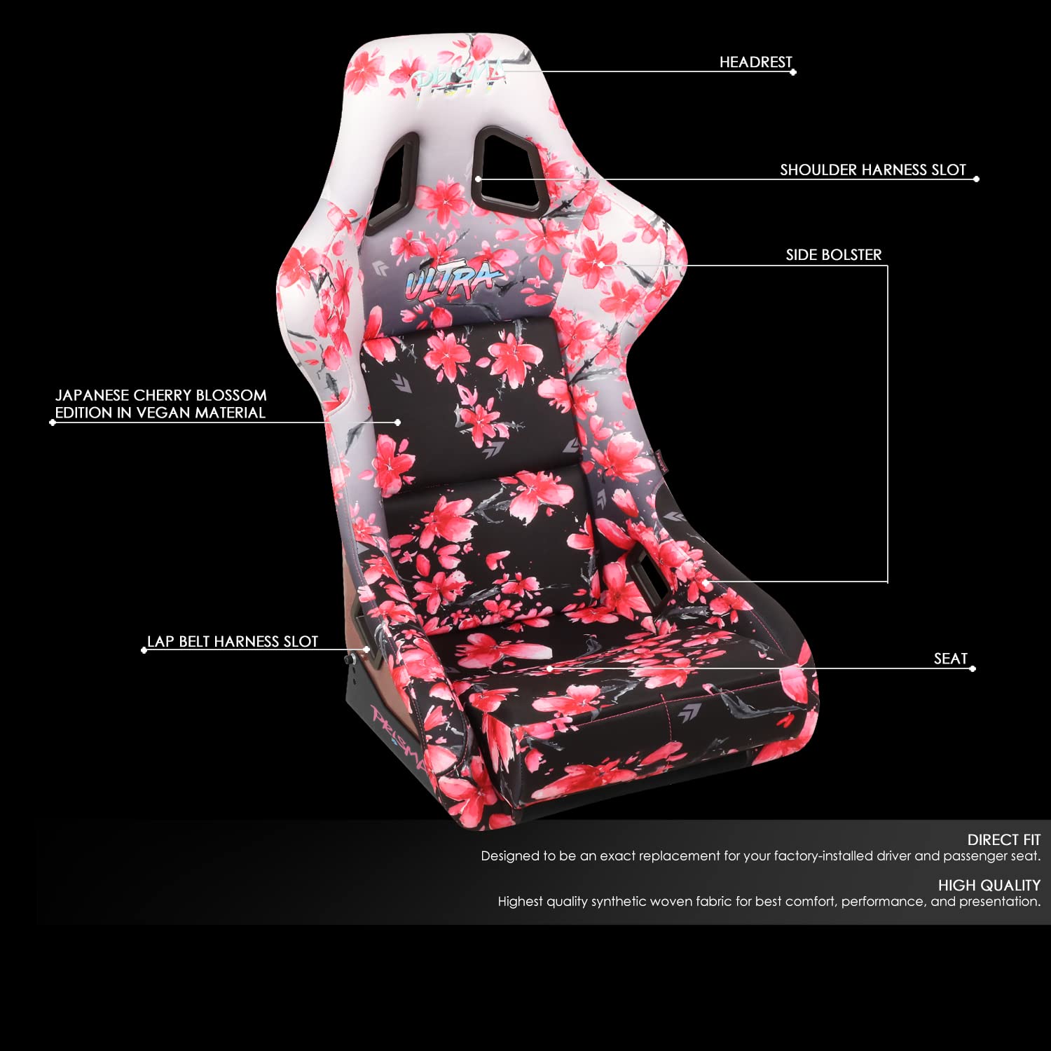 NRG Innovations Fixed Back Bucket Seat NRG-FRP-302-SAKURA Fiber Glass Ombre Sakura Print wBottom Mount Bracket