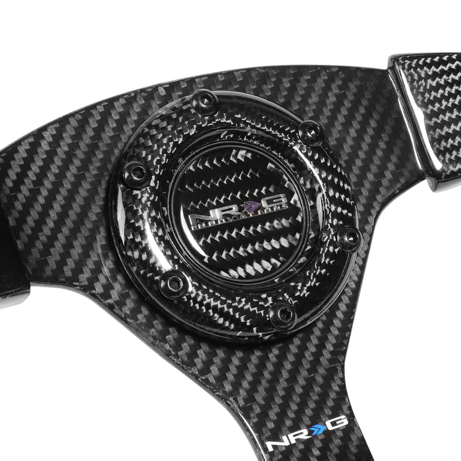 NRG Innovations Light weight NRG-ST-012CF Carbon Fiber Steering Wheel, 3 Spoke, 350mm, 6 X 70 PCD, Flat Dish, Gloss Black