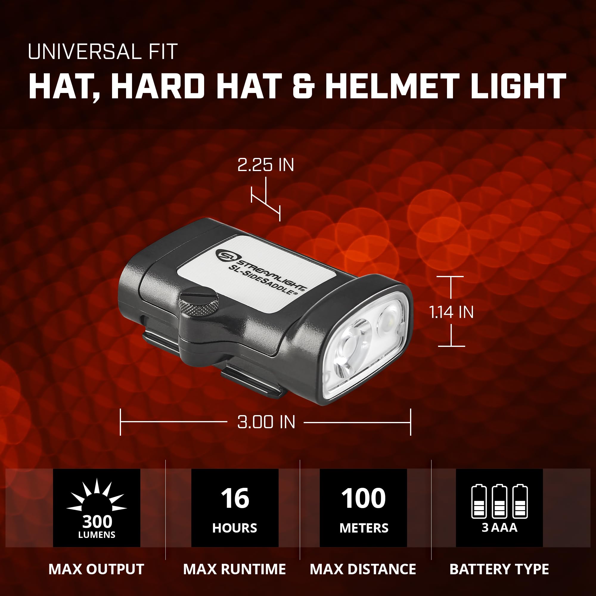 Streamlight SL-Sidesaddle 250-Lumen Hands-Free Universal Hard Hat, Helmet, and Headgear LED Light with Mount Kit and (3) x AAA Alkaline Batteries, Black