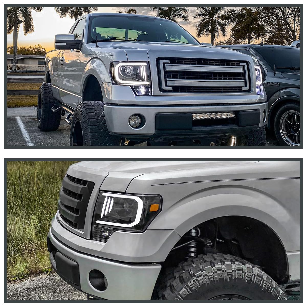 Jet Black SPEC-D TUNING Projector Headlights w/LED Tube Compatible with 2009-2014 Ford F150, Left + Right Pair Headlamps Assembly