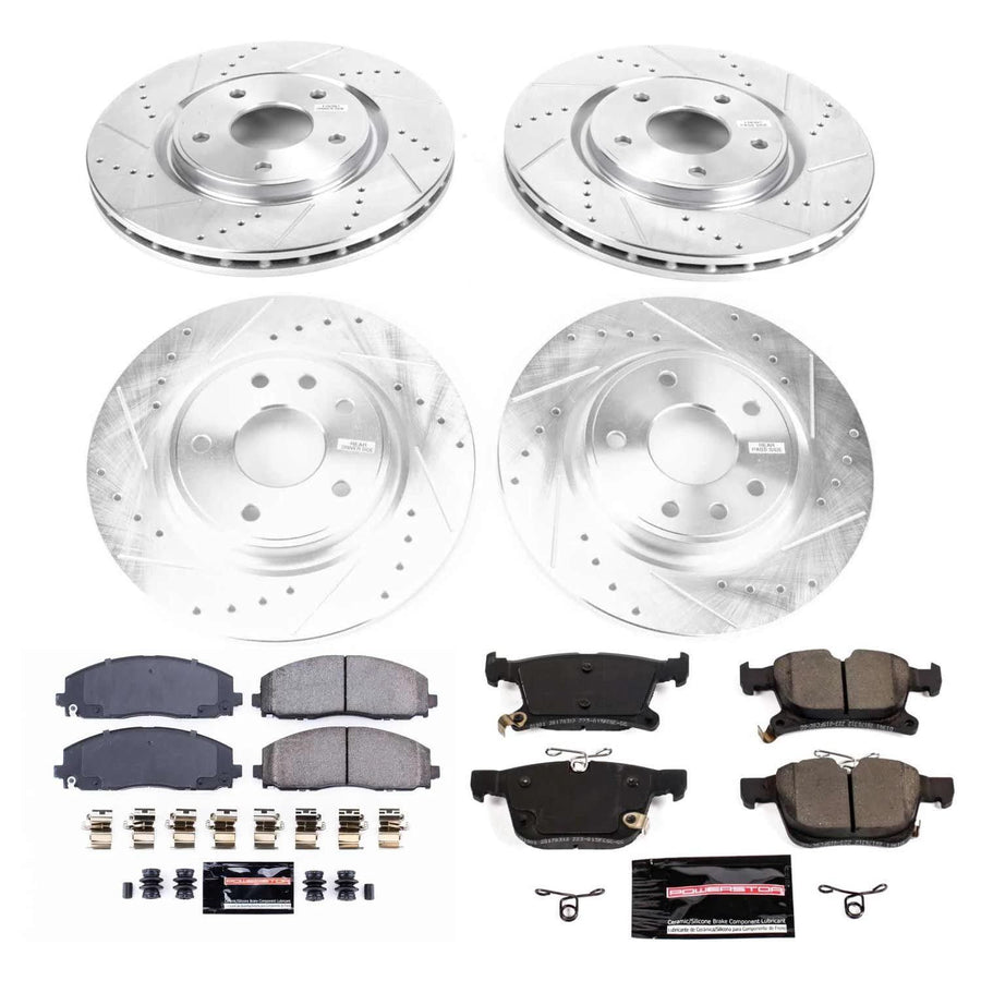 Power Stop K7841 Z23 Carbon Fiber Brake Pads Front and Rear with Drilled and Slotted Brake Rotors Kit For 2017-2019 Pacifica | 2020-2022 Pacifica [Gas, Flex Fuel, FWD] | 2020-2022 Voyager