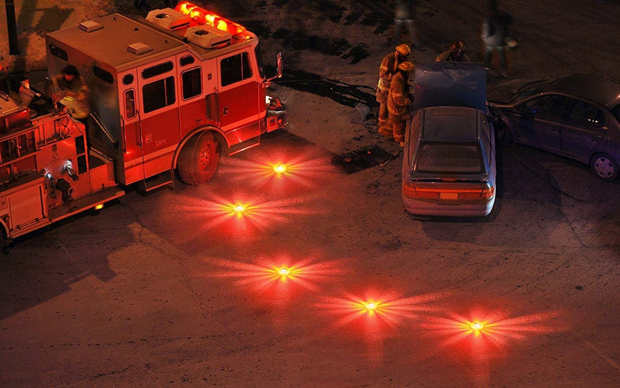 3 Piece Performance Tool W2343 LED Road Flare Flashing Warning Light (Roadside Flares Emergency Disc Beacon, Magnetic Base for Car or Marine Boat)