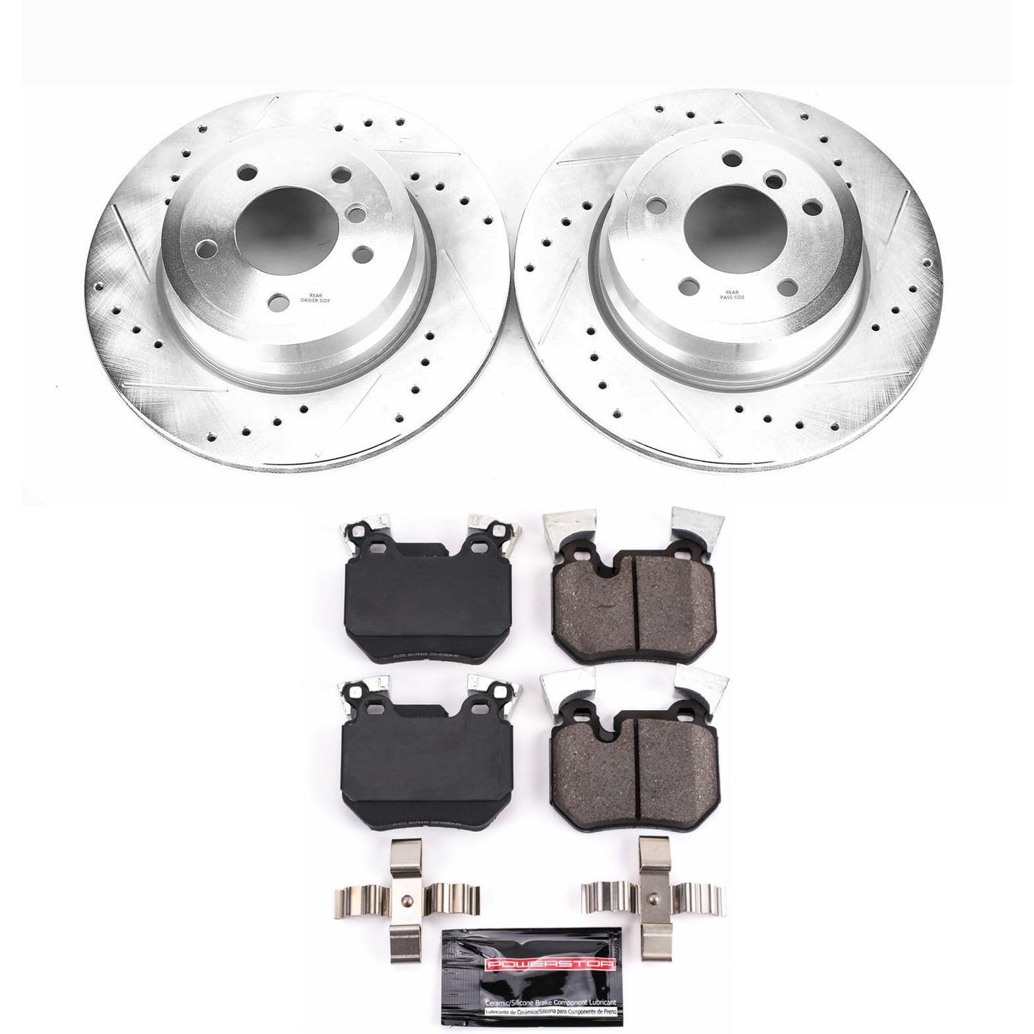 Power Stop K6007 Z23 Carbon Fiber Brake Pads Rear with Drilled & Slotted Brake Rotors Kit For BMW 135i 2011-2013, BMW 135is 2013 [Model Specific]
