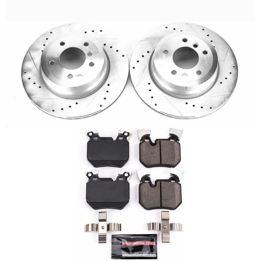 Power Stop K6007 Z23 Carbon Fiber Brake Pads Rear with Drilled & Slotted Brake Rotors Kit For BMW 135i 2011-2013, BMW 135is 2013 [Model Specific]