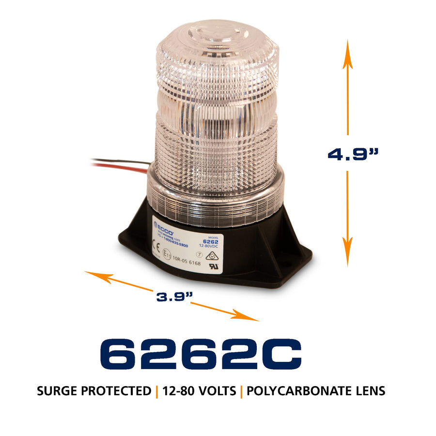 ECCO 5 Inch LED Beacon Warning Flash Clear Light 12V 80V for Industrial Vehicles Applications Tractor Forklift Excavator, 5 Year Warranty