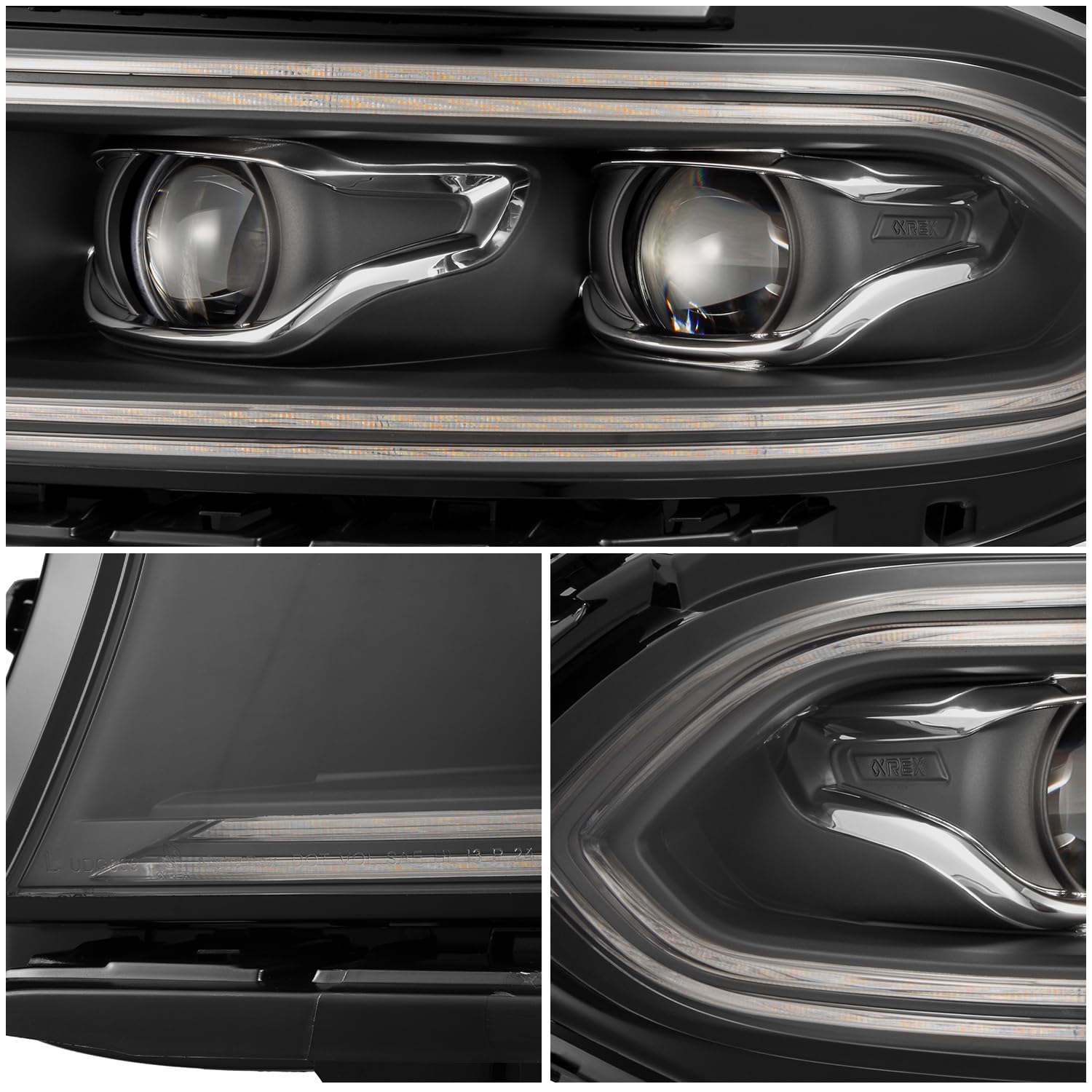 LUXX-Series AlphaRex LED Projector Headlights for 15-23 Charger Black
