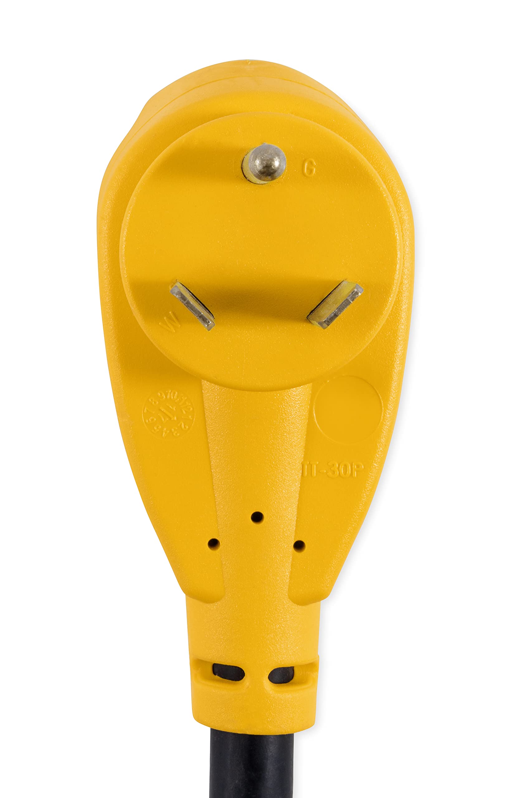 Camco 55522 30 AMP Standard Male 18" / 30 AMP 90 Degree Locking Female PowerGrip Adapter