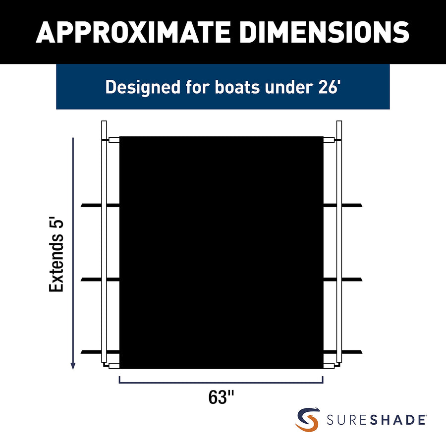 PTX Power Shade SureShade - 63" Wide (Black) - Easy Installation on T-Top or Hardtop Boats - 600D Marine Canvas, Stainless Steel Frame - 12V DC Motors - Anti-Racking and Auto Shut-Off - PTXSS63BK