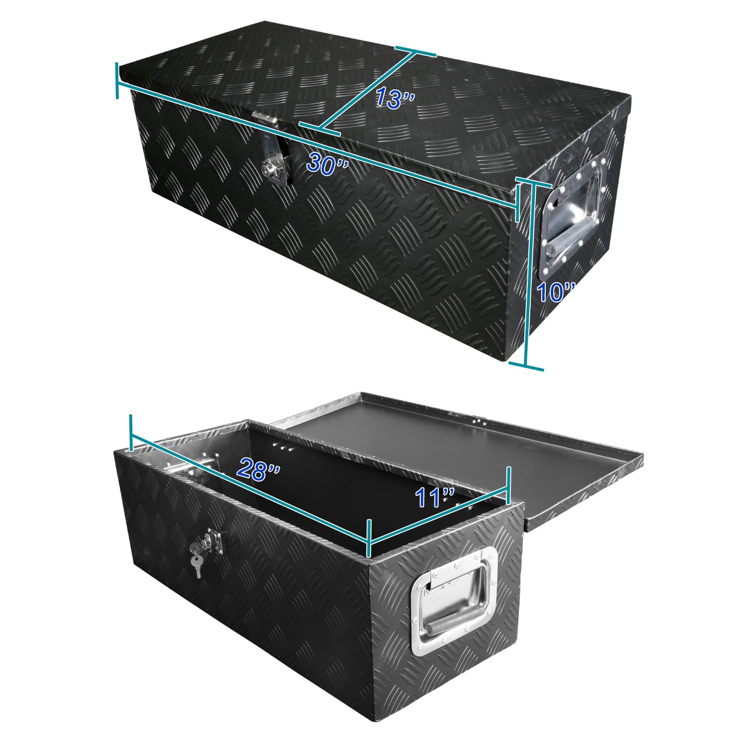 30x13x10 Truck Pickup Bed Utility Chest Aluminum Black Tool Box Trailer Storage W/Lock Key SPEC-D TUNING