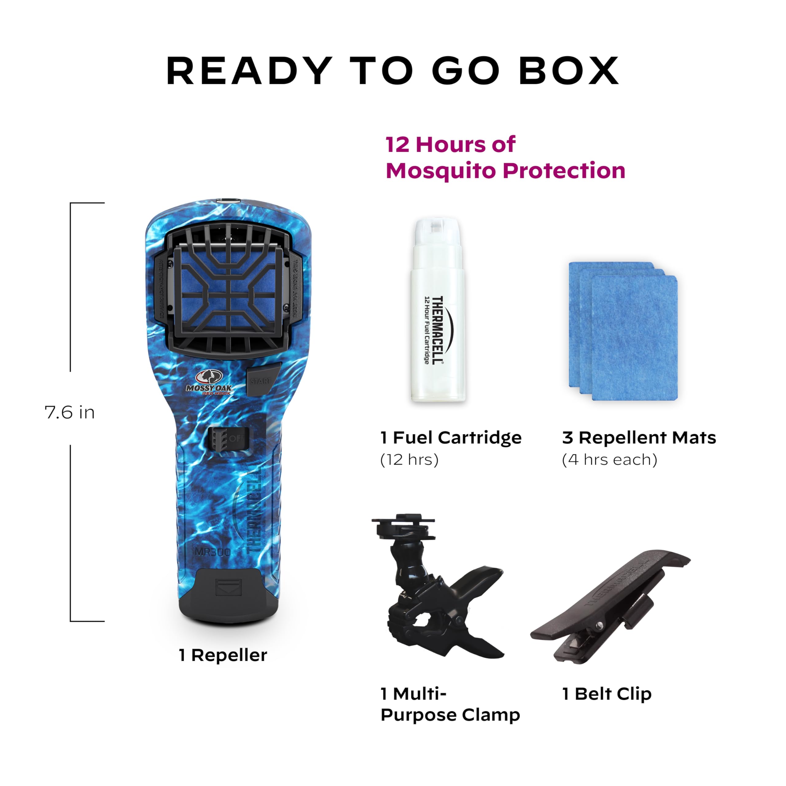 Mosquito Thermacell Portable Repeller Bundle Mossy Oak; Fishing Edition; Includes 12-Hour Refill, Belt Clip & Multipurpose Clamp; 15 Foot Zone of Protection; Mosquito Repellent for Outdoor Adventure