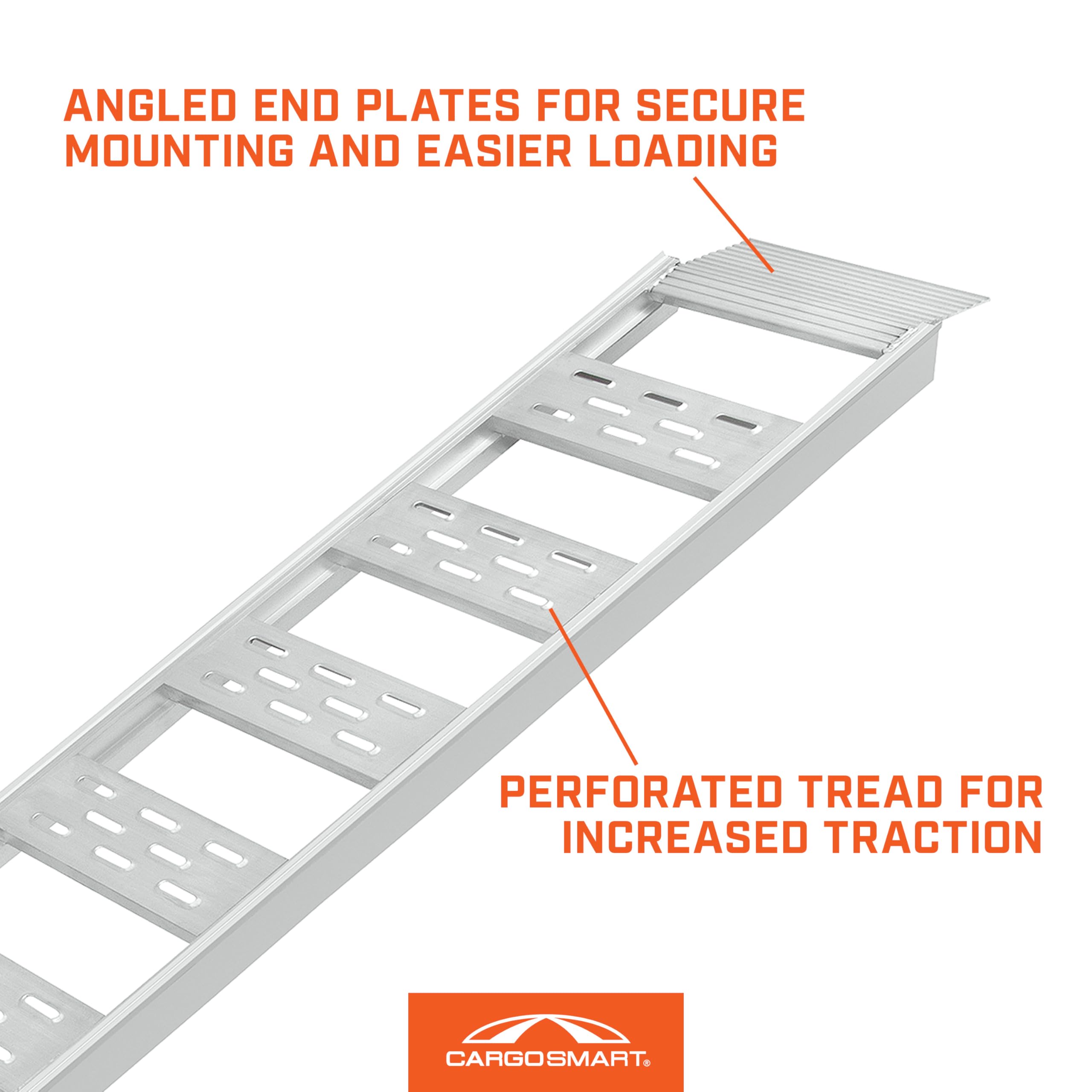 Aluminum Straight Fixed Ramp with Treads (2pk) CARGOSMART - Easily and Safely Load and Unload Light Equipment, Lawn Tractors, ATVs and More, 1,250 lb. Capacity, 12" W x 78" L