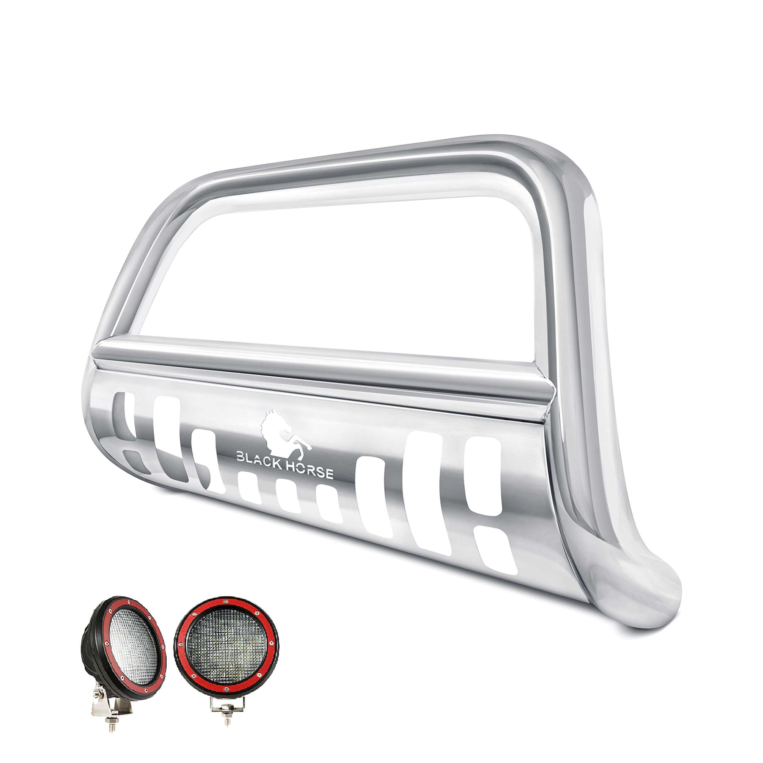 Bull Bar Kit Black Horse Skid Plate Stainless Steel Compatible with 2022-2024 Hyundai Tucson-CBS-B7102SP-PLFR
