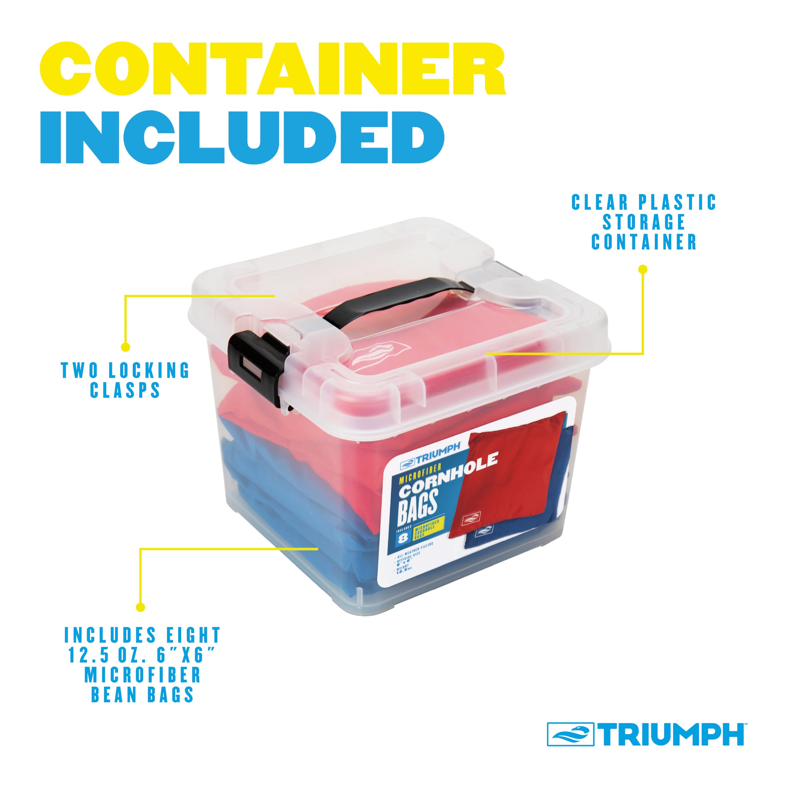 Classic TRIUMPH SPORTS USA Cornhole Bags - Includes Eight 12.5oz Cornhole Bags and Carry Tub