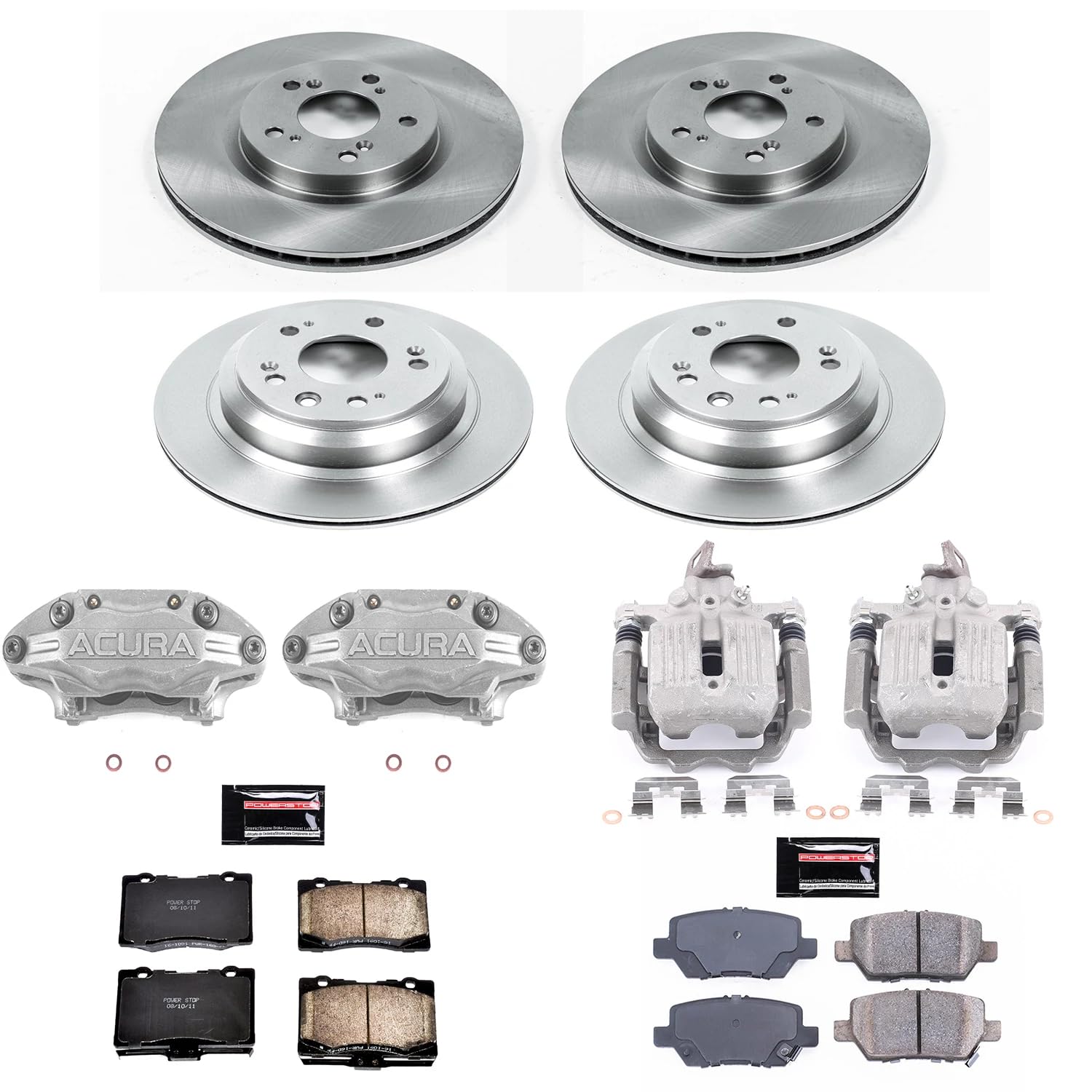 Power Stop KCOE4045 Brake Kit Stock Replacement with OE Calipers- Front & Rear For Acura RL 2005-2012 [Model Specific]