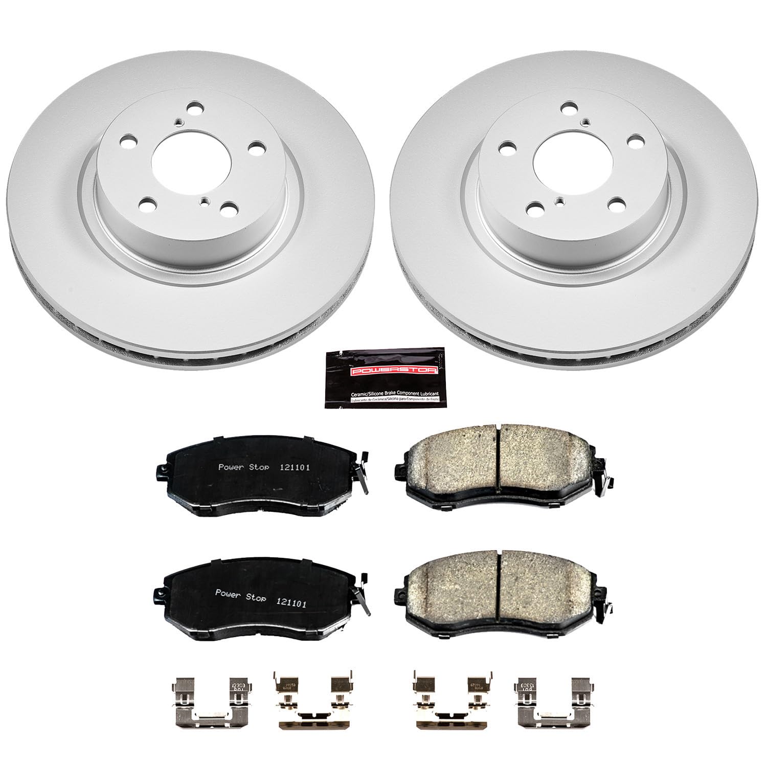 Power Stop Coated Brake Rotor CRK6111 & Ceramic Brake Pads- front For Subaru BRZ 2013-2016, Subaru Impreza 2011-2016 [Model Specific]