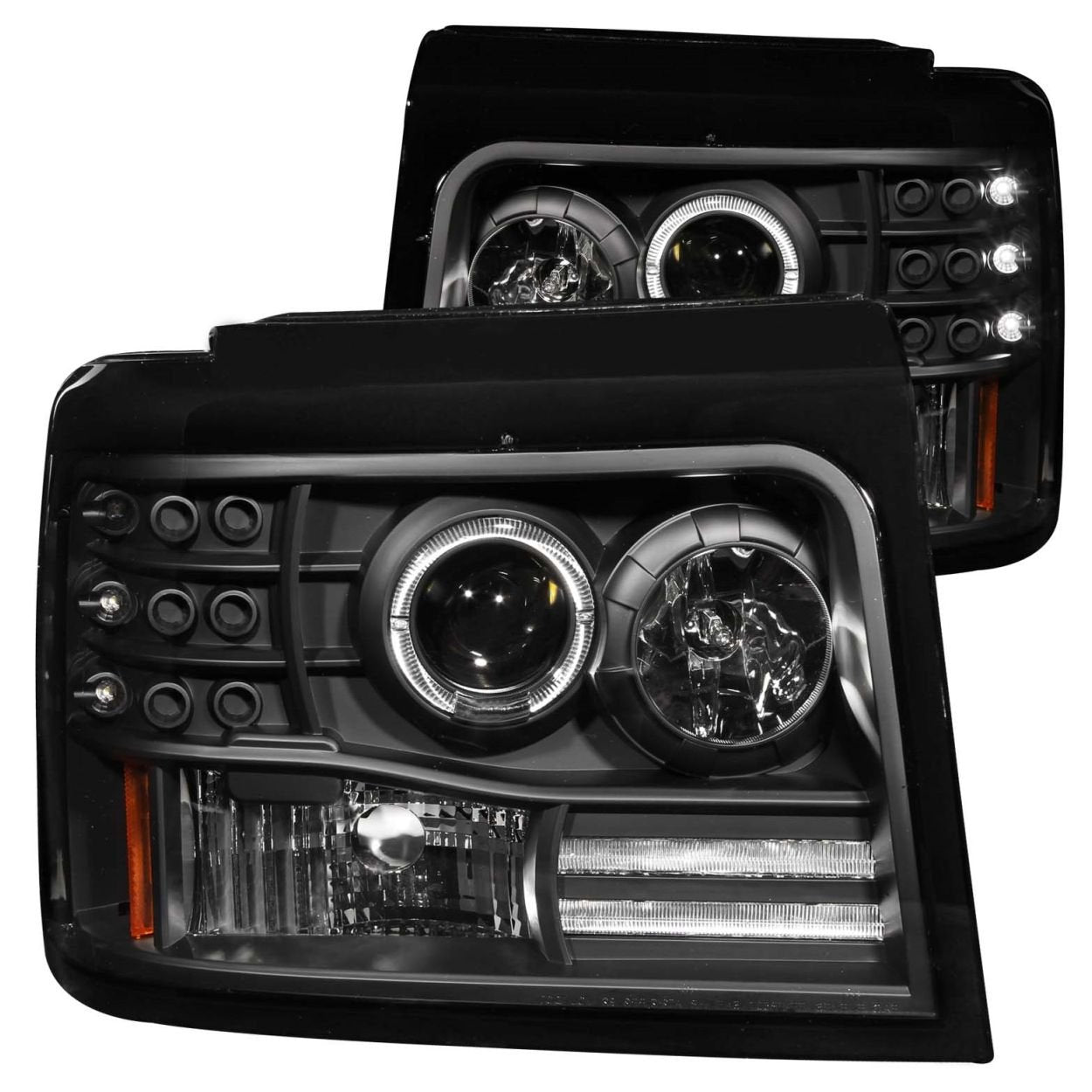 1-Piece ANZO USA Projector Headlight Set w/LED Halo-Black