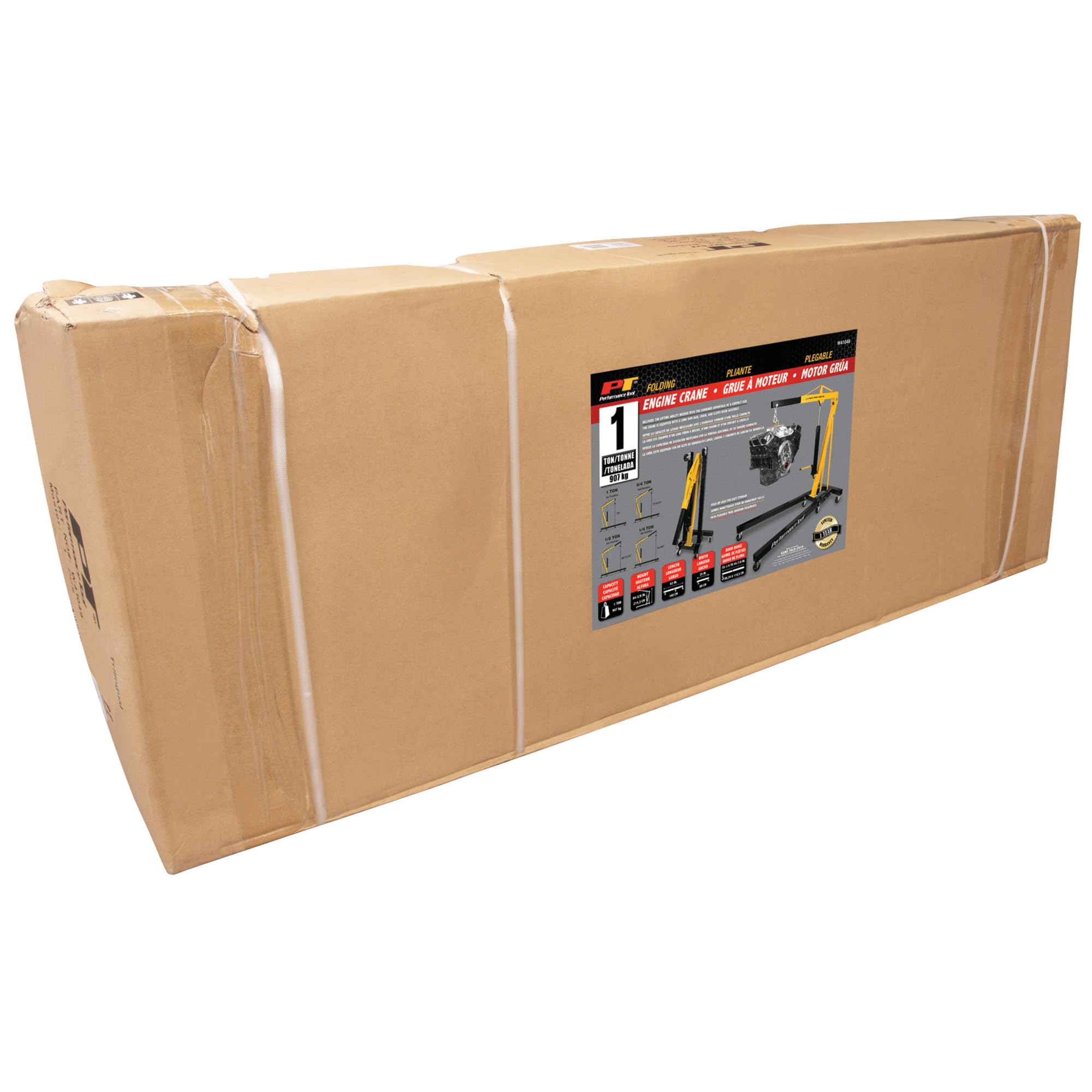 1-Ton Performance Tool W41049 Foldable Shop Crane - Fold-Up Legs, 2,000-Lb. Capacity, Load-Limiting Safety Valve, Yellow