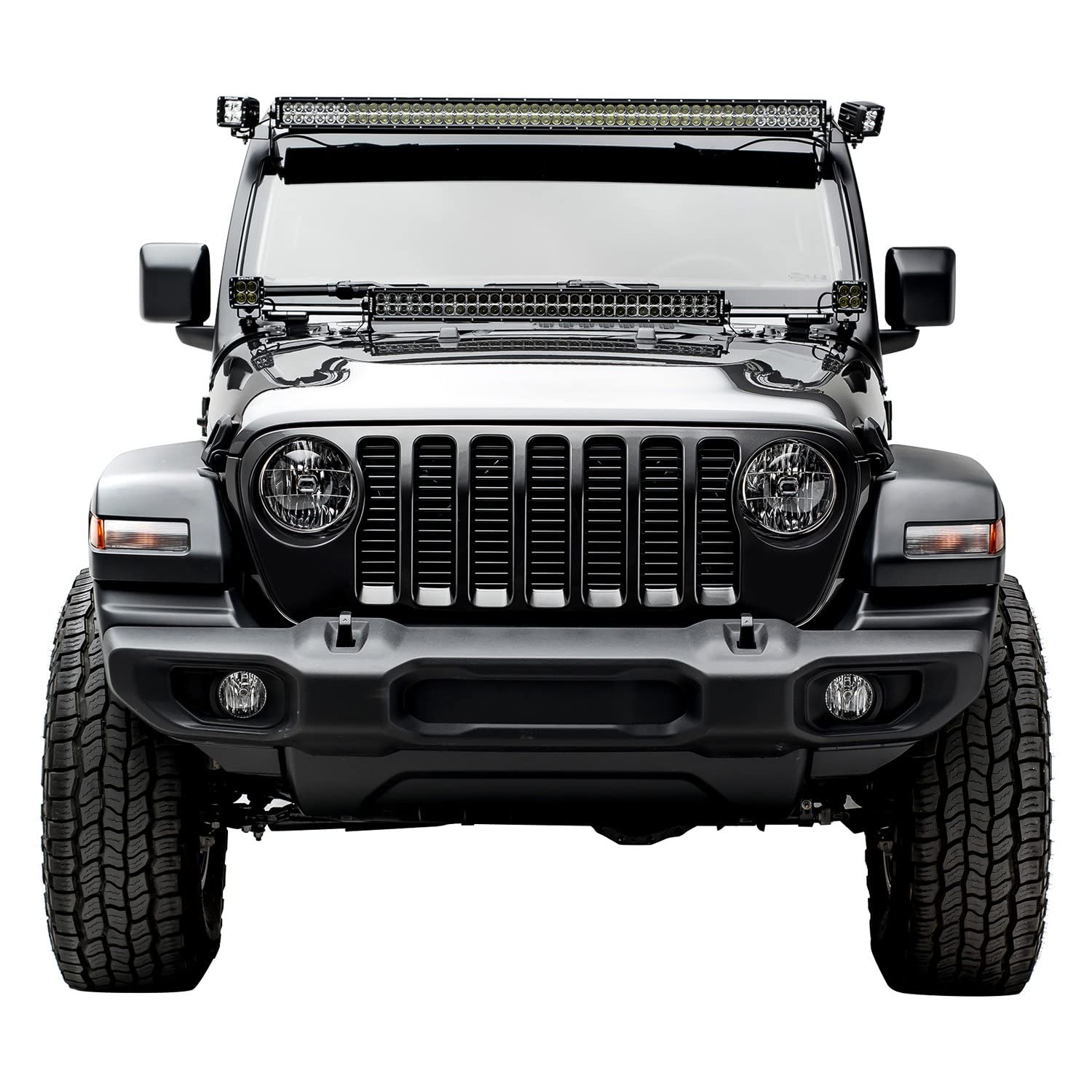 Jeep JL, Gladiator T-Rex Front Roof LED Kit with (1) 50 Inch LED Straight Double Row Light Bar and (2) 3 Inch LED Pod Lights - PN #Z374831-KIT2