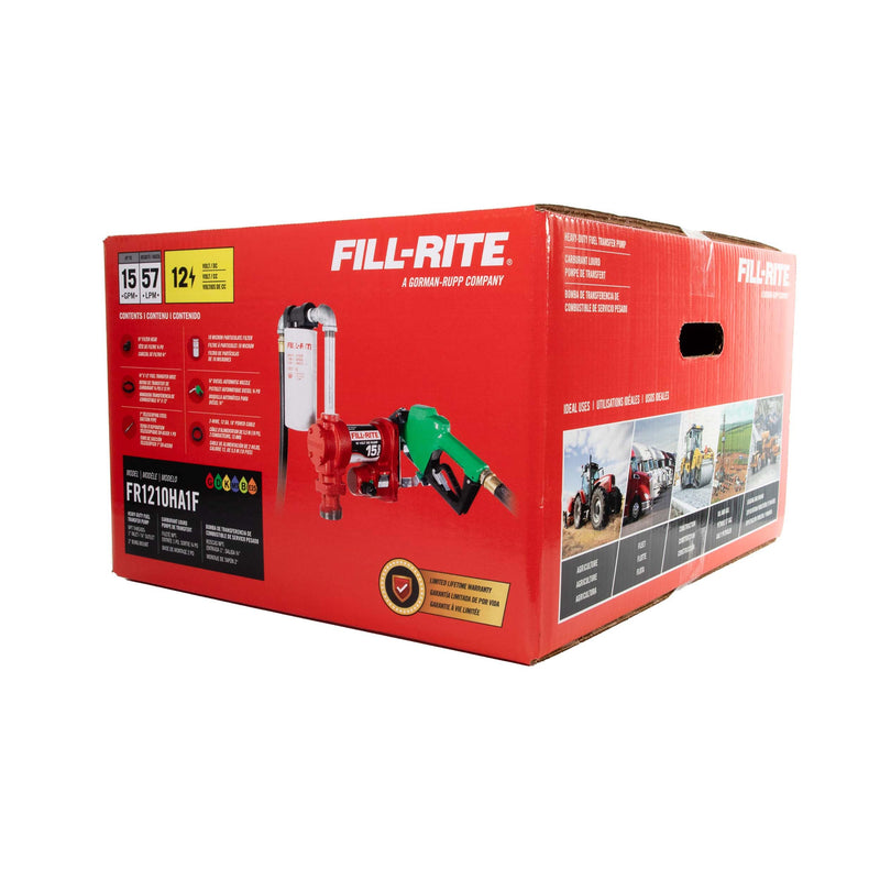 Fill-Rite 12V FR1210HA1F Fuel Transfer Pump with Discharge Hose, Automatic Nozzle, Filter Kit, Suction Pipe 15 GPM (57 LPM)
