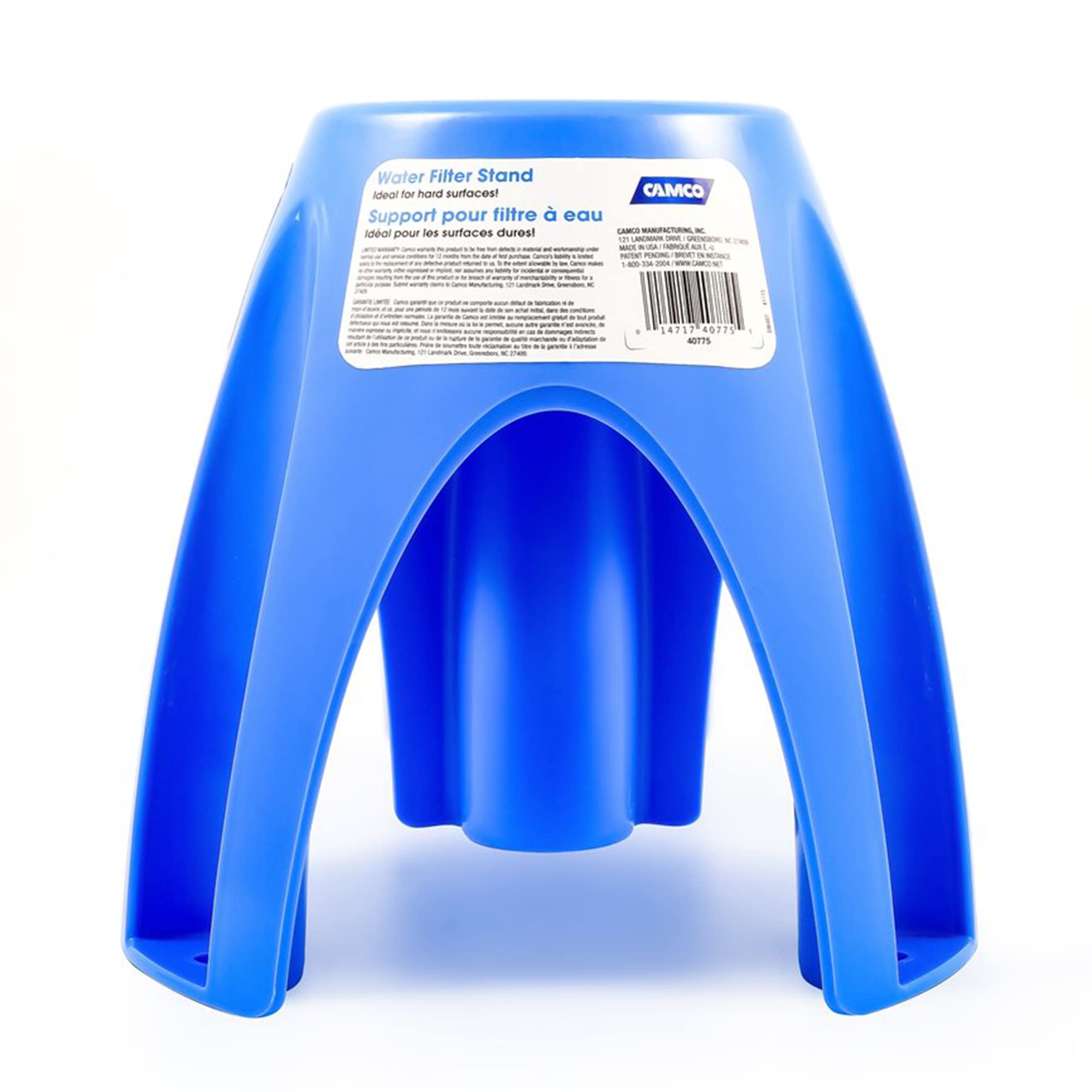 Camco - 21018 Water Filter Stand Universal Fit Plastic - Supports Water Filter in Upright Position to Reduce Hose Kinking and Maximize Water Flow Rate, Fits 4-Inch Filters - 40775, Blue