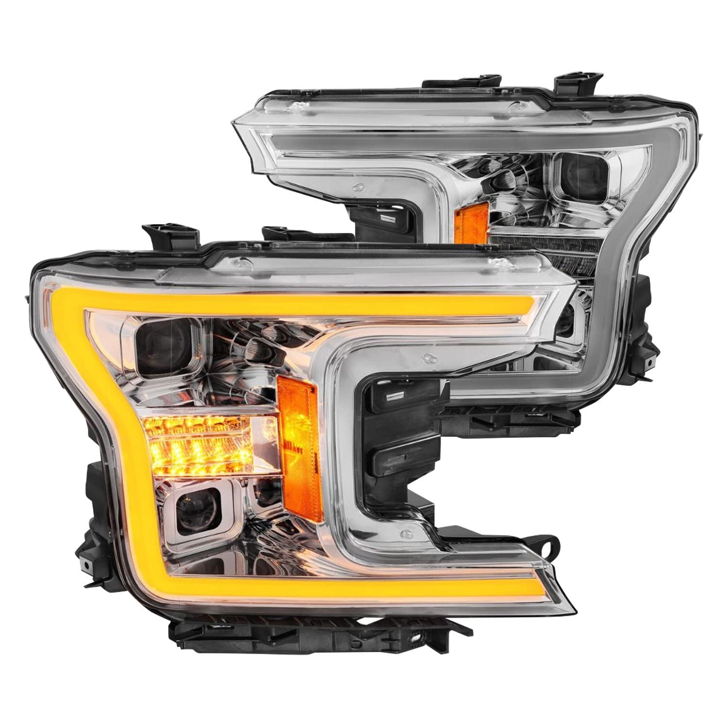 18-20 Ford F-150 ANZO (w/o Fctry LED) Full LED Proj Headlights w/Light Bar Swtchbk Seq. Chrome w/Int (111571)