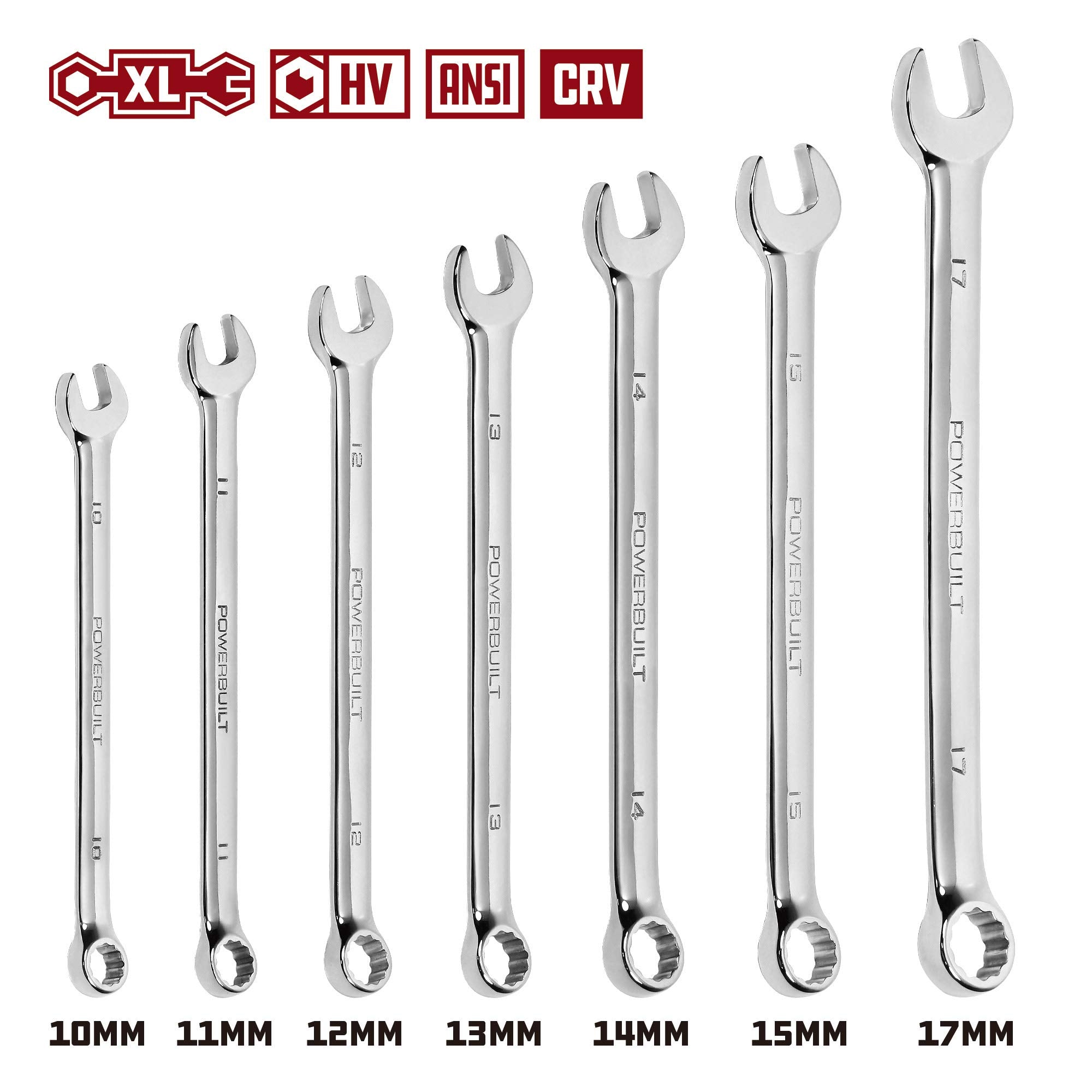 640437 Powerbuilt Metric Long Pattern Combination Wrench, 7-Piece