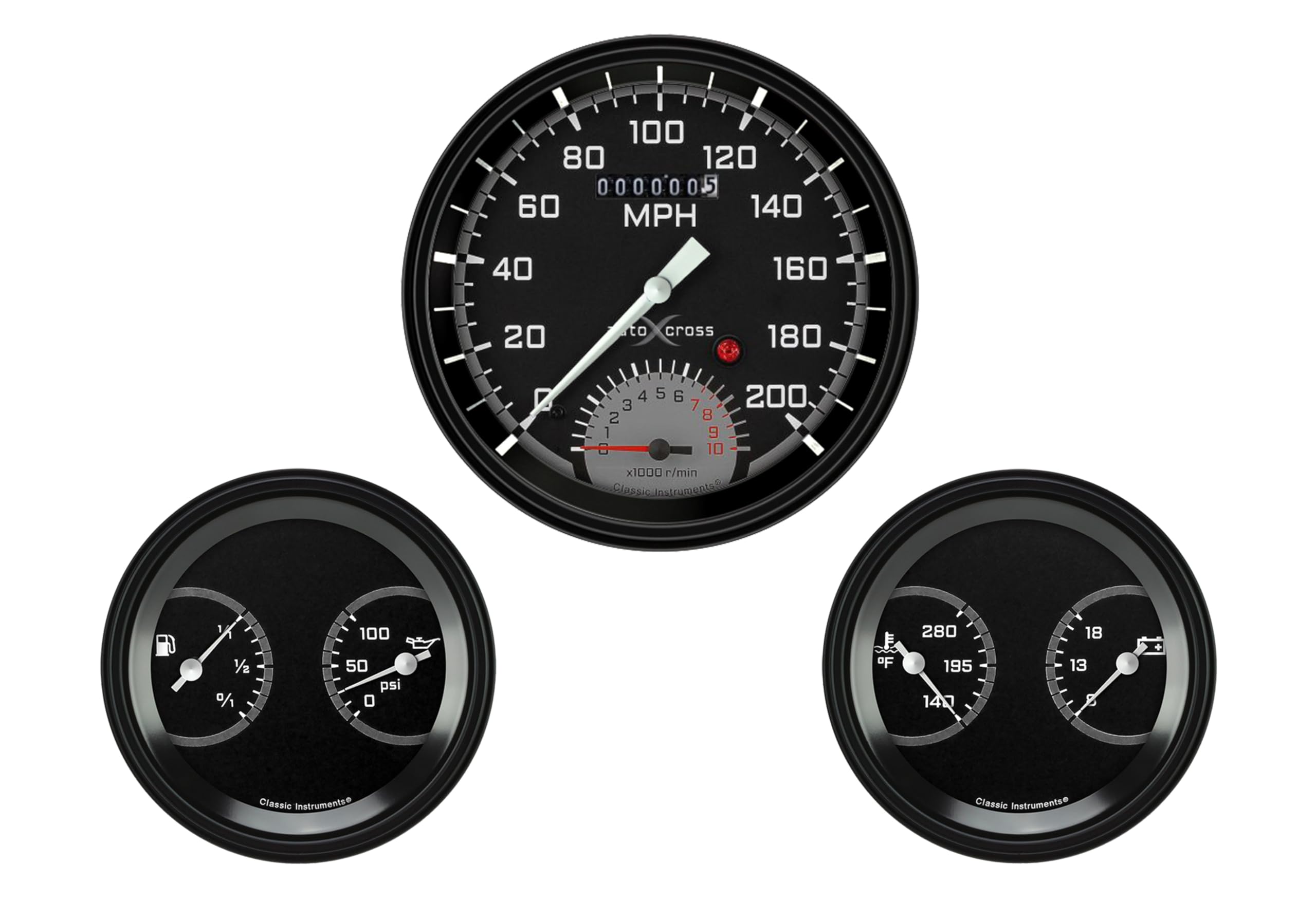 Auto Cross Grey 5" Speedtach, Classic Instruments 2-3" Dua (AX61GBLF)
