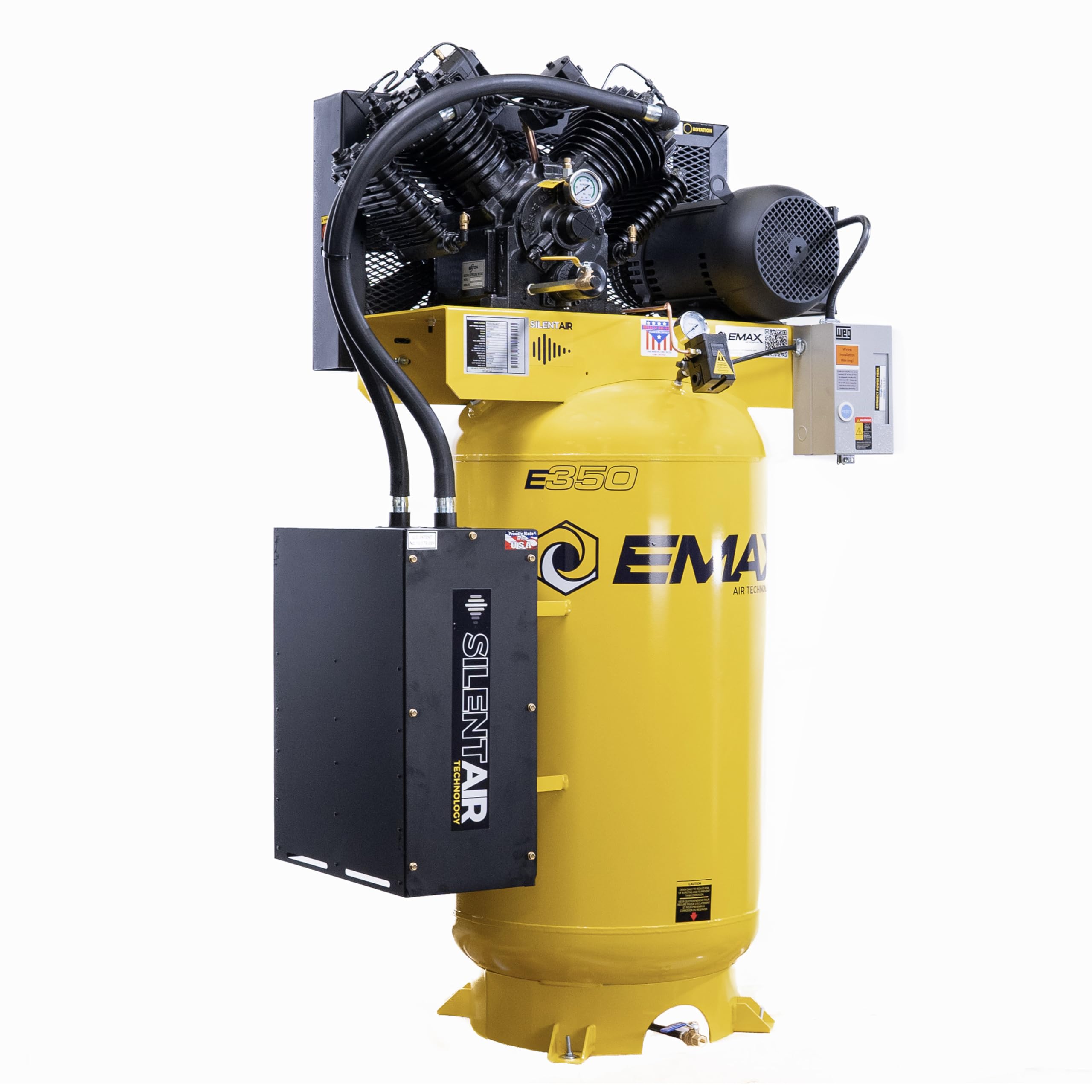 EMAX E350 Air Compressor Stationary - 7.5hp 80 Gal. 2 Stage Single Phase Industrial Compressor with Pressure Lubricated Pump & Whisper Quiet System - ES07V080V1