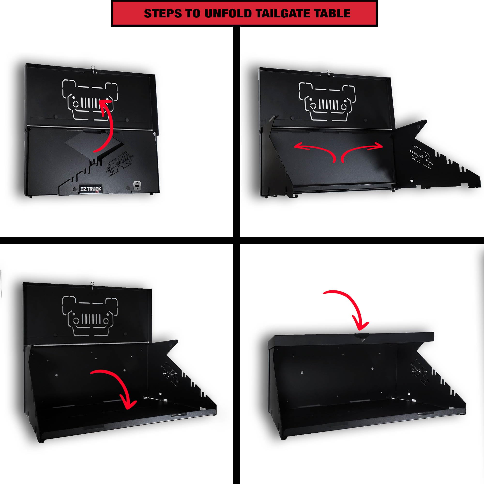 EZ4X4 Aluminum Lightweight Double Level EXTEREME Tailgate Table Foldable Cargo Shelf Storage Rack fits All Wranglers TJ/JK/JKU/JL/JLU Patent Pending