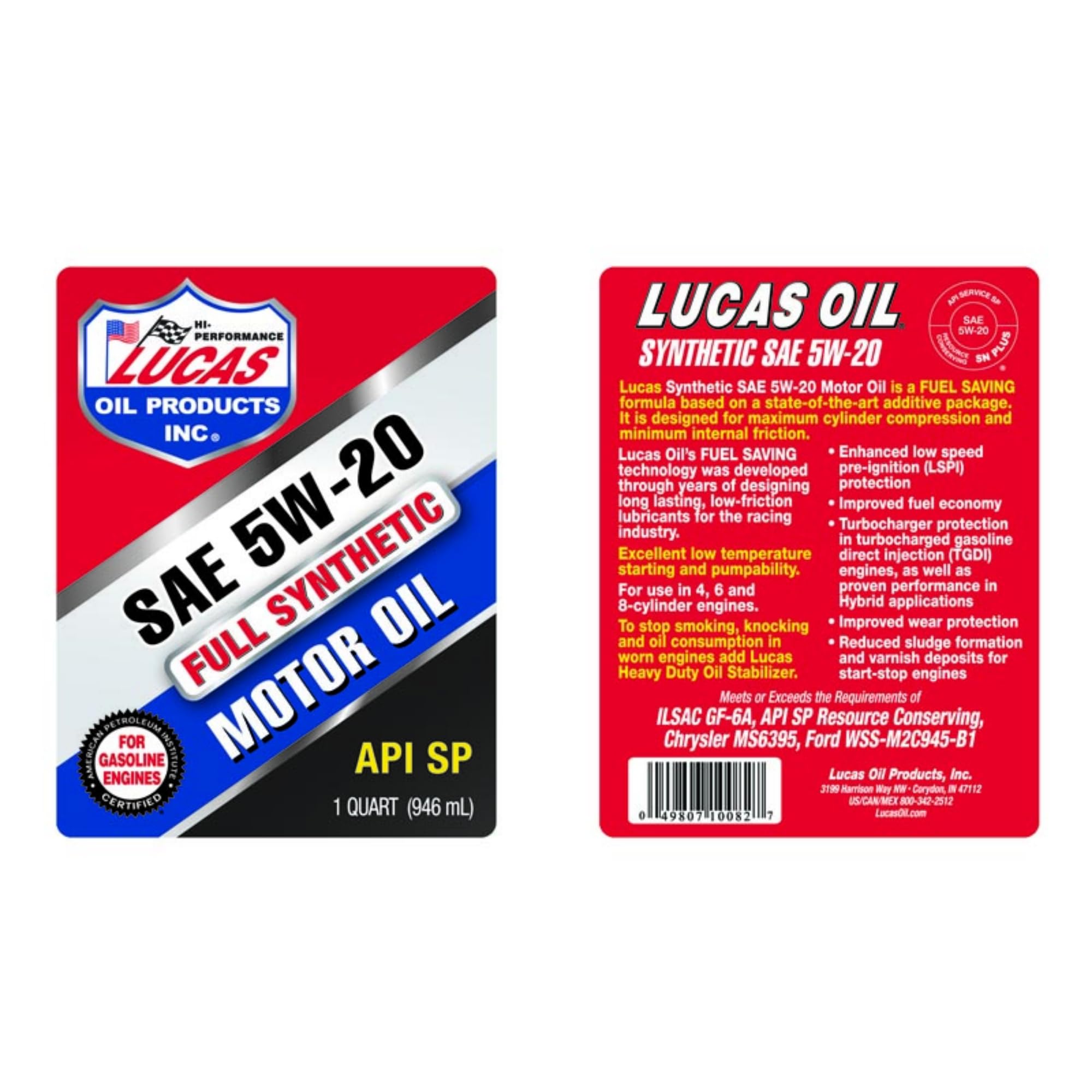Lucas Oil 10082 1 Quart SAE 5W-20 Synthetic Motor Oil