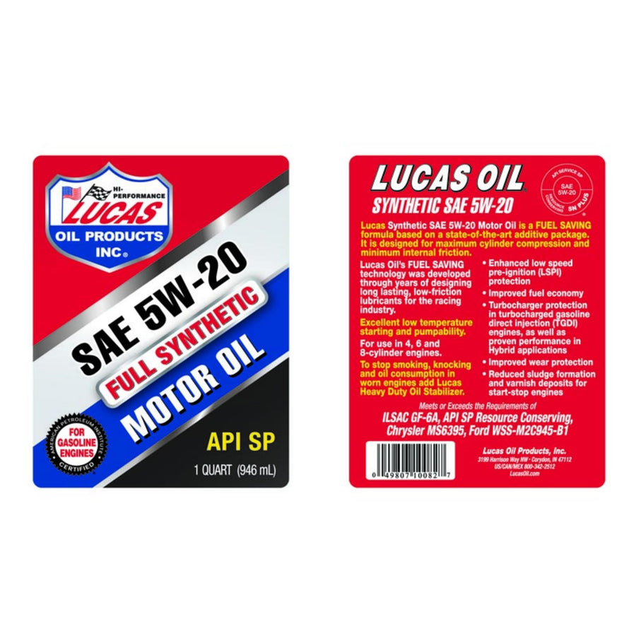 Lucas Oil 10082 1 Quart SAE 5W-20 Synthetic Motor Oil