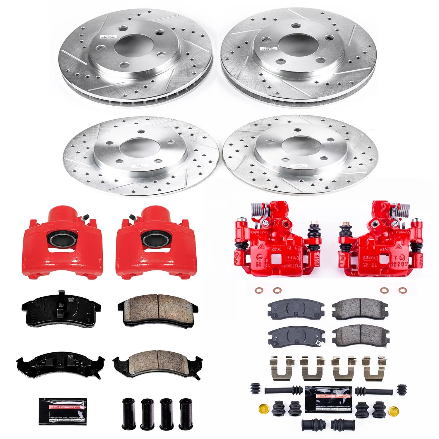 Power Stop Z23 Evolution Front and Rear Brake Kit-Drilled/Slotted Rotors, Brake Pads & Carbon Ceramic Calipers