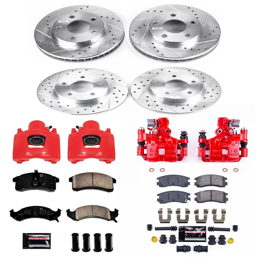 Power Stop Z23 Evolution Front and Rear Brake Kit-Drilled/Slotted Rotors, Brake Pads & Carbon Ceramic Calipers