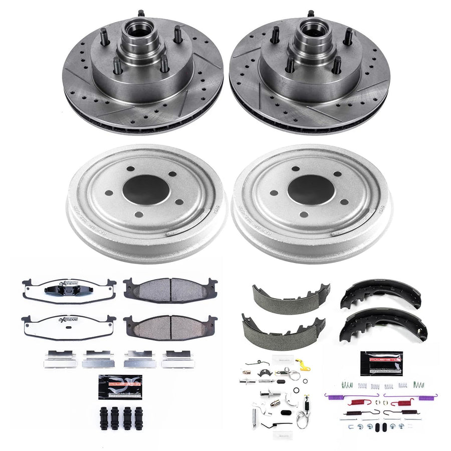 Power Stop K15171DK-36 Z36 Truck & Tow Front and Rear Brake Kit, Carbon Fiber Ceramic Brake Pads and Drilled/Slotted Brake Drums