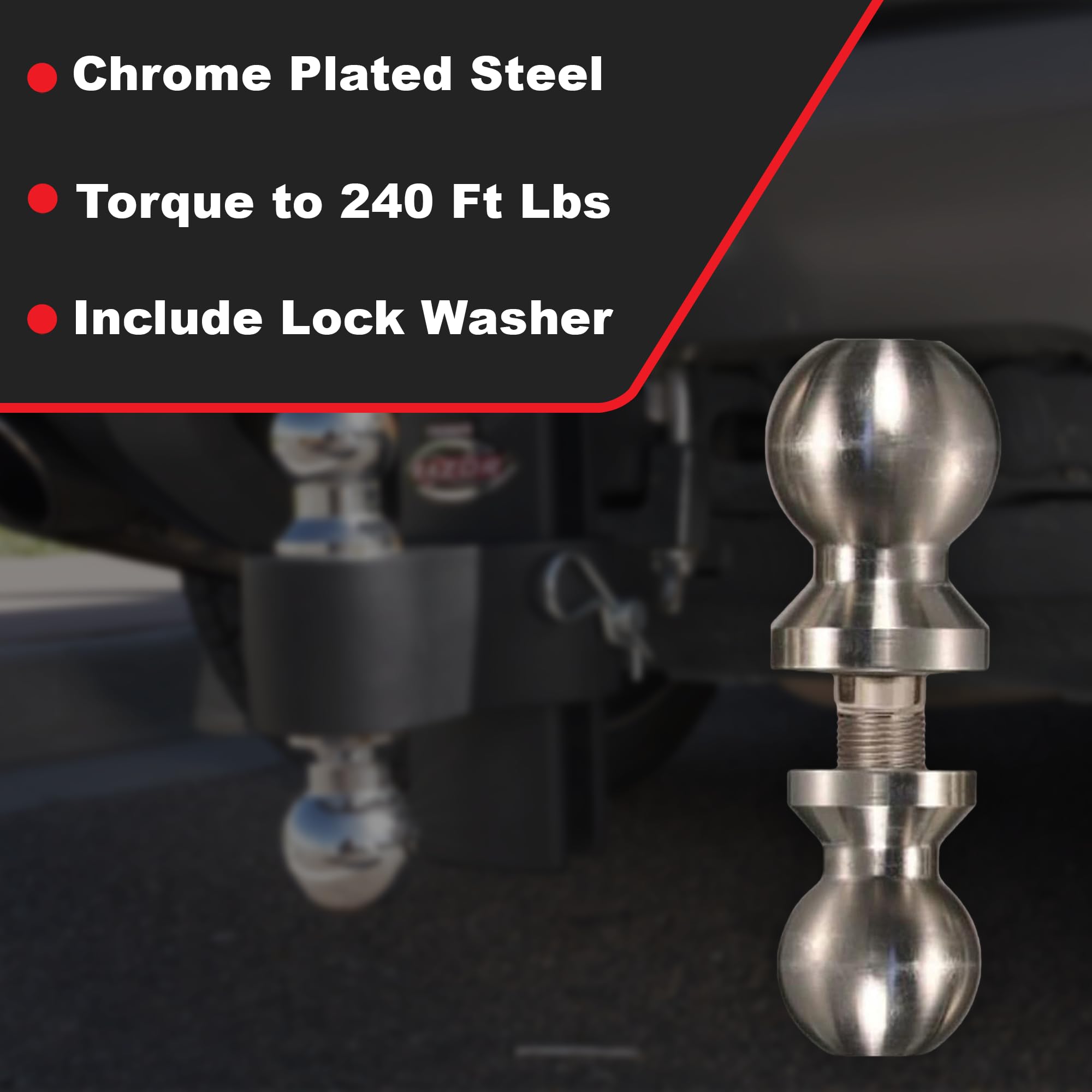 Trimax - Double Tow Ball TDBC22516 - 2" & 2-5/16" Chrome-Plated Steel, Fits Razor Steel Adjustable Hitches, 10,000 lbs Capacity, 1" Shank Diameter
