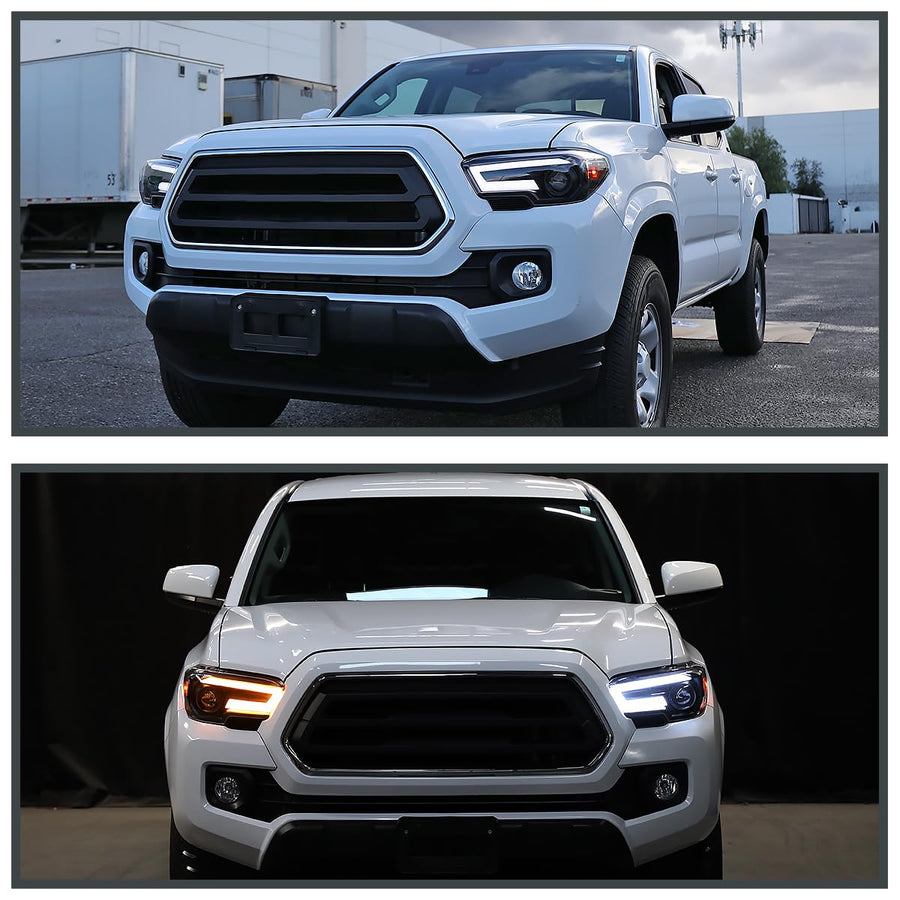 Black Projector Headlights SPEC-D TUNING w/Switchback Sequential LED Turn Signal Compatible with 2016-2022 Toyota Tacoma, Left + Right Pair Headlamps Assembly