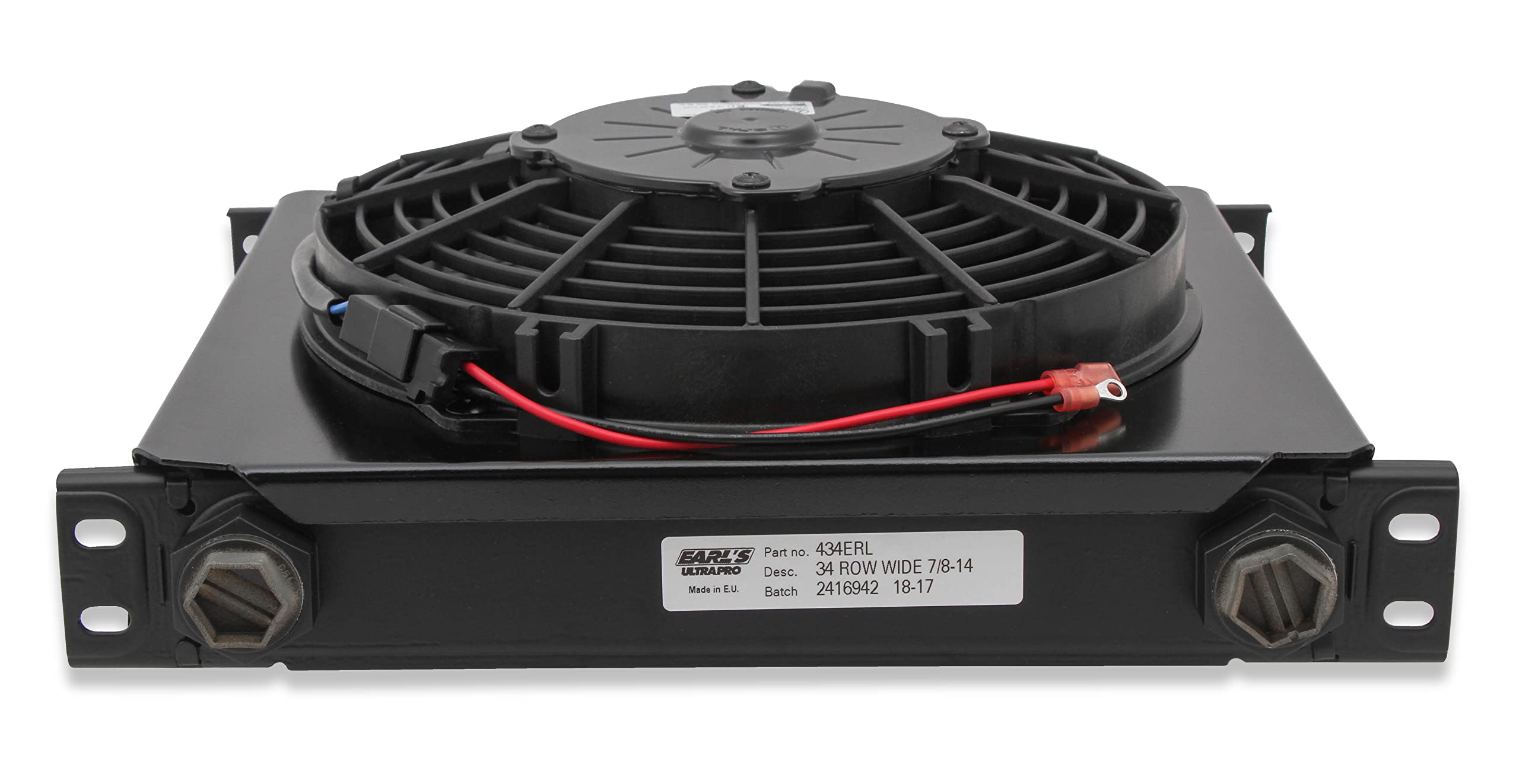 Earl's UltraPro Oil Cooler w/Fan Pack FP434ERL - Black - 34 Rows - Wide Cooler - 10 O-Ring Boss Female Ports