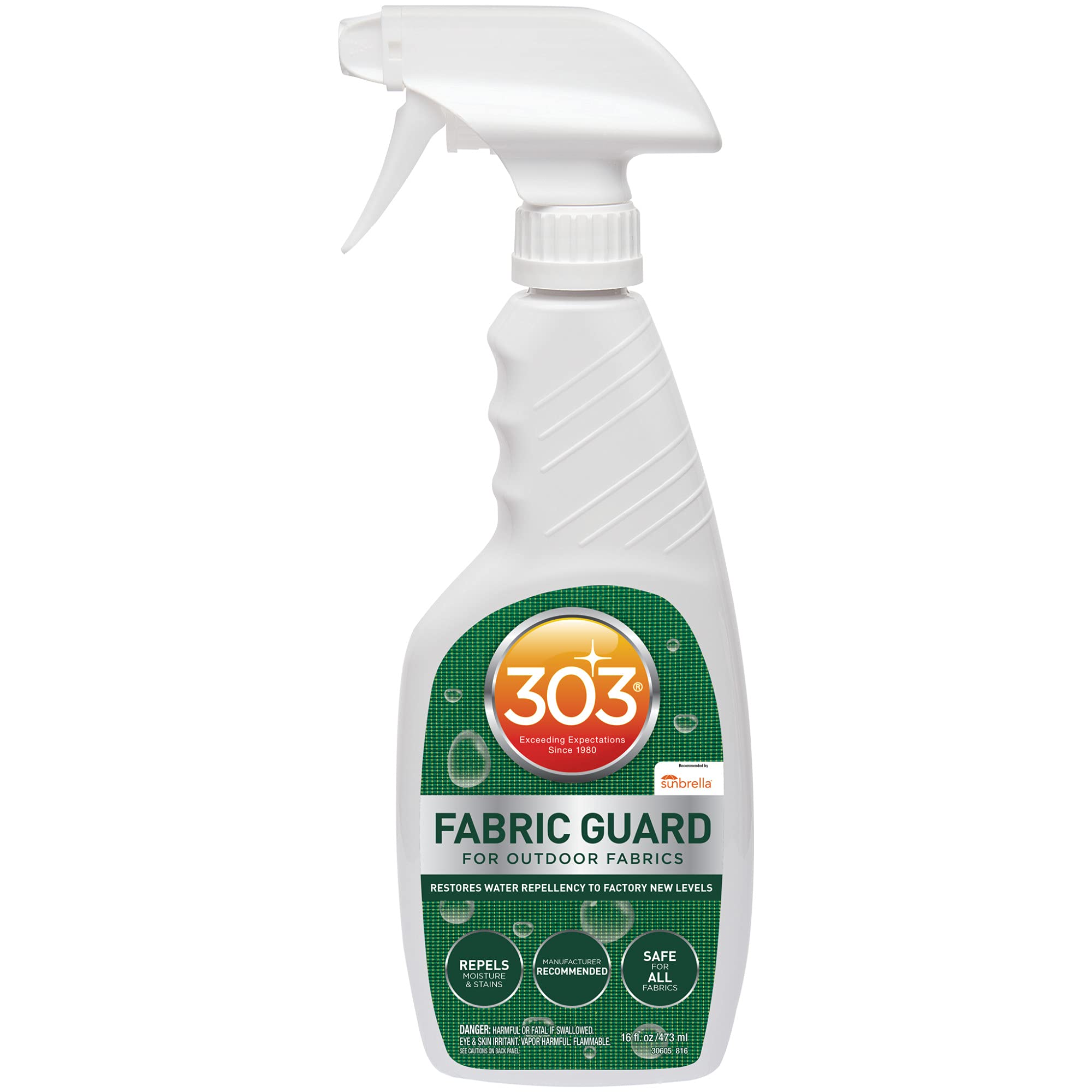 303 Fabric Guard - Restores Water Repellent Properties For Outdoor Fabrics - Repels Moisture & Stains - Manufacturer Recommended - Safe For All Fabrics, 16oz (30605CSR) Packaging May Vary