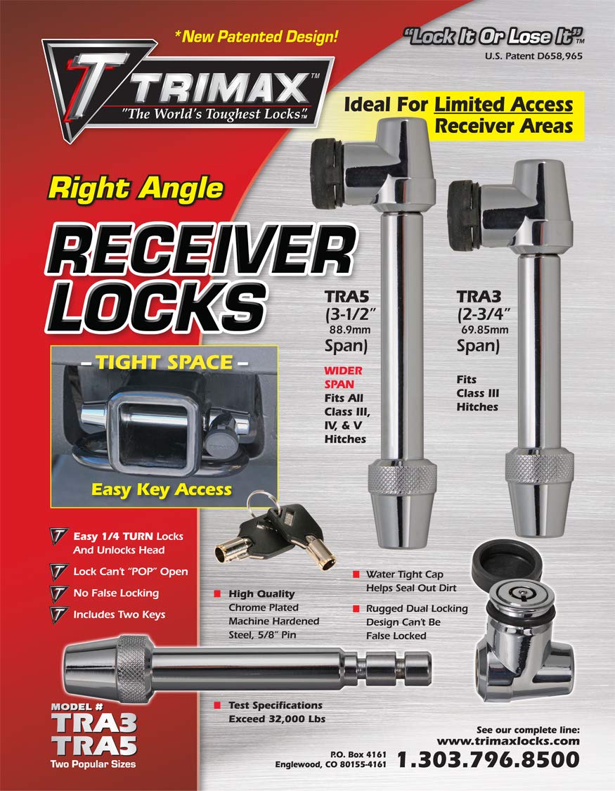 Trimax Premium TRA5 Limited Access Silver Right Angle Receiver Lock (5/8" Dia, 3-1/2" Span)