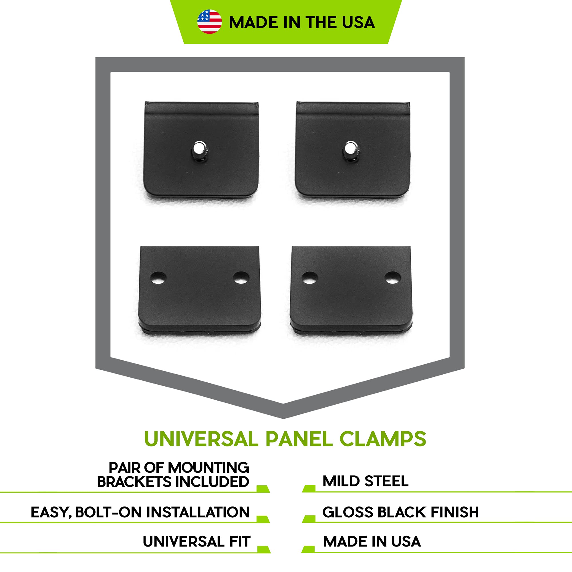 ZROADZ LED Bracket Universal Panel Clamp, Black, Mild Steel, Bolt-on, no drilling required, to mount (2) 3 Inch ZROADZ or similar style Pod Lights (Z390002)
