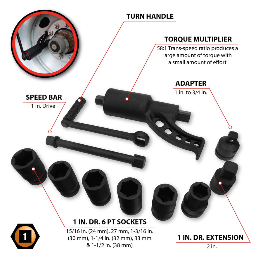 Torque Multiplier Wrench Performance Tool M208 3,688 ft/lbs – Torque Amplifier 1-Inch Drive Lug Nut Wrench Lug Nut Remover