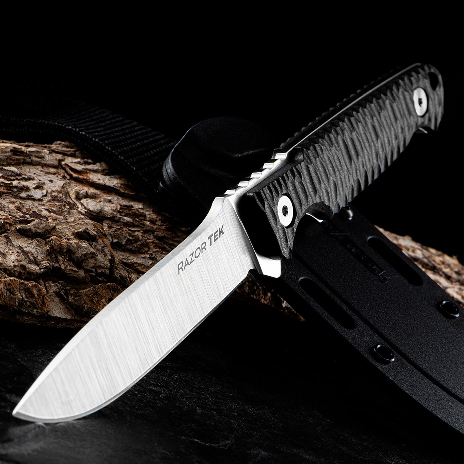4" COLD STEEL Razor Tek Clip Point Fixed Blade EDC Outdoor Camping Hunting Utility Knife, 4" Ergonomic Textured Handle, Weather-Resistant Secure-Ex Sheath