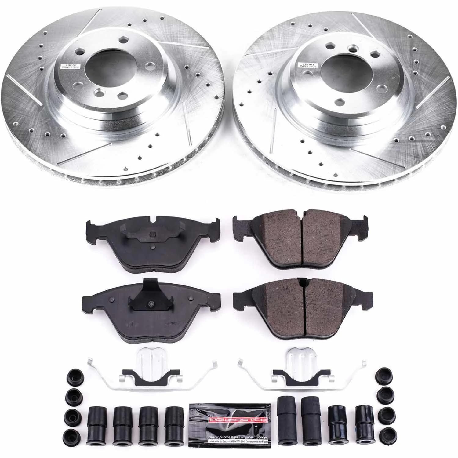 Power Stop K6058 Z23 Carbon Fiber Brake Pads Front with Drilled & Slotted Brake Rotors Kit For BMW 335i xDrive 2011-2012, BMW X1 2013-2015 [Model Specific]