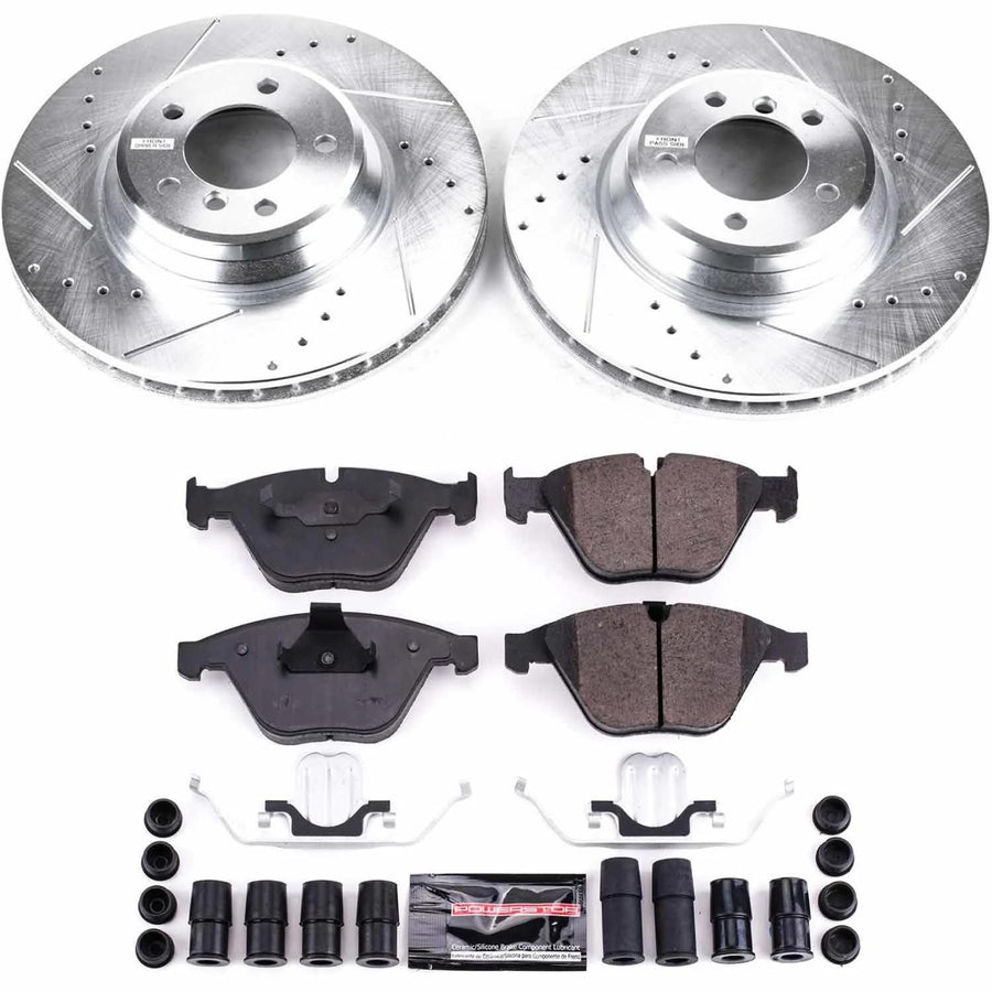 Power Stop K6058 Z23 Carbon Fiber Brake Pads Front with Drilled & Slotted Brake Rotors Kit For BMW 335i xDrive 2011-2012, BMW X1 2013-2015 [Model Specific]