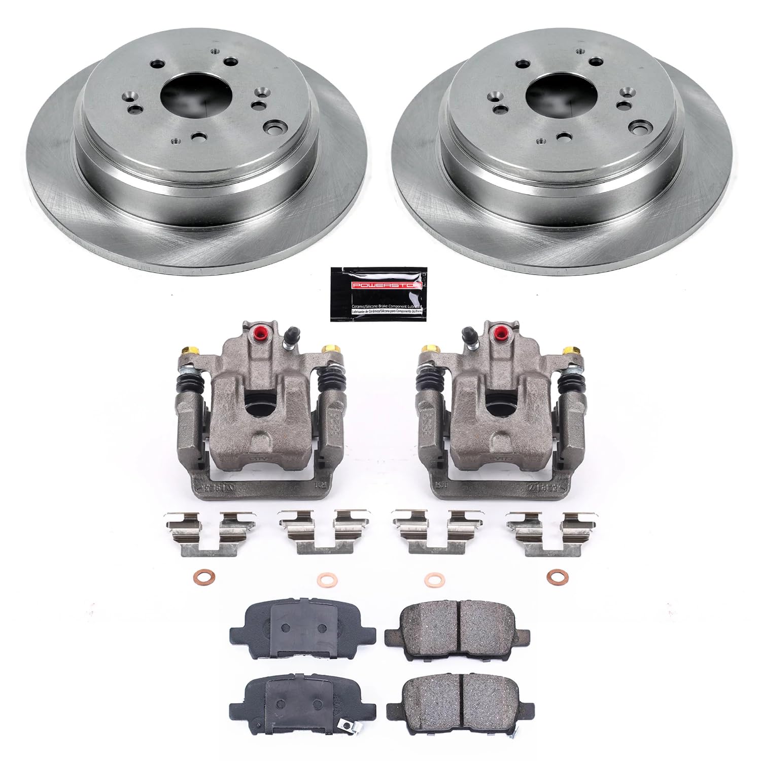 Power Stop KCOE5502 Replacement Autospeciality Rear Caliper Kit- OE Rotors, Ceramic Brake Pads, Calipers For Honda Odyssey 2002-2004 [Model Specific]