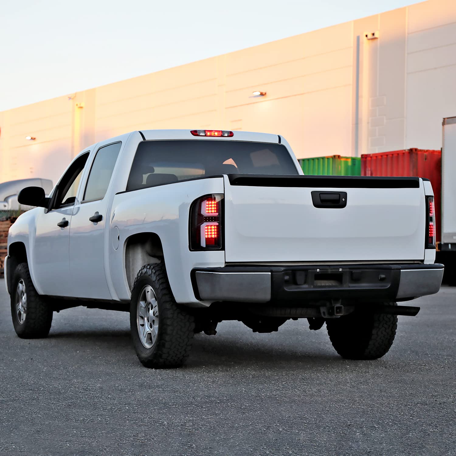 Black LED Tail Lights SPEC-D TUNING w/White LED Light Bars Compatible with 2007-2013 Chevy Silverado 1500/2500HD/3500HD, Left + Right Pair Assembly