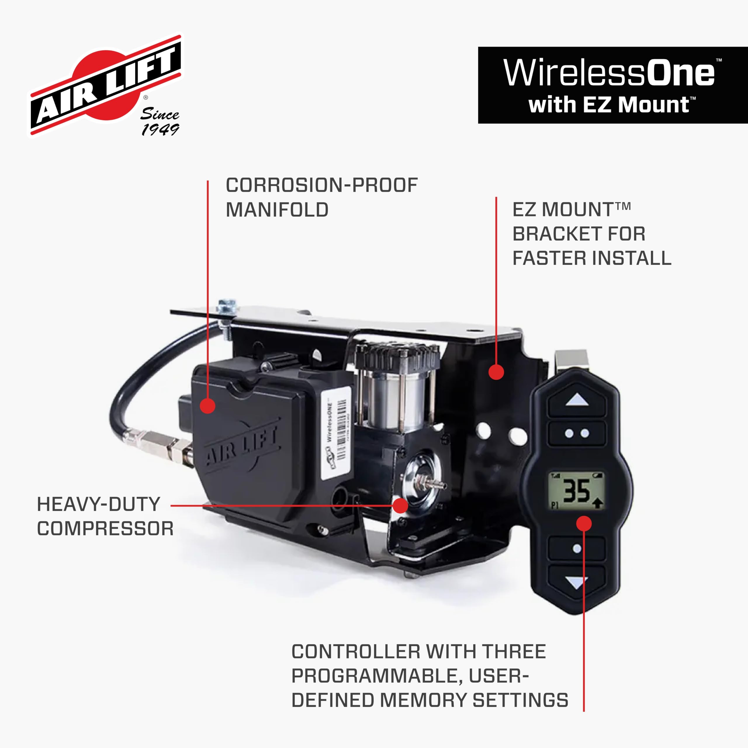 Air Lift 2nd Generation WirelessOne + EZ Mount On-Board Air Compressor with Mobile App - 25980EZ